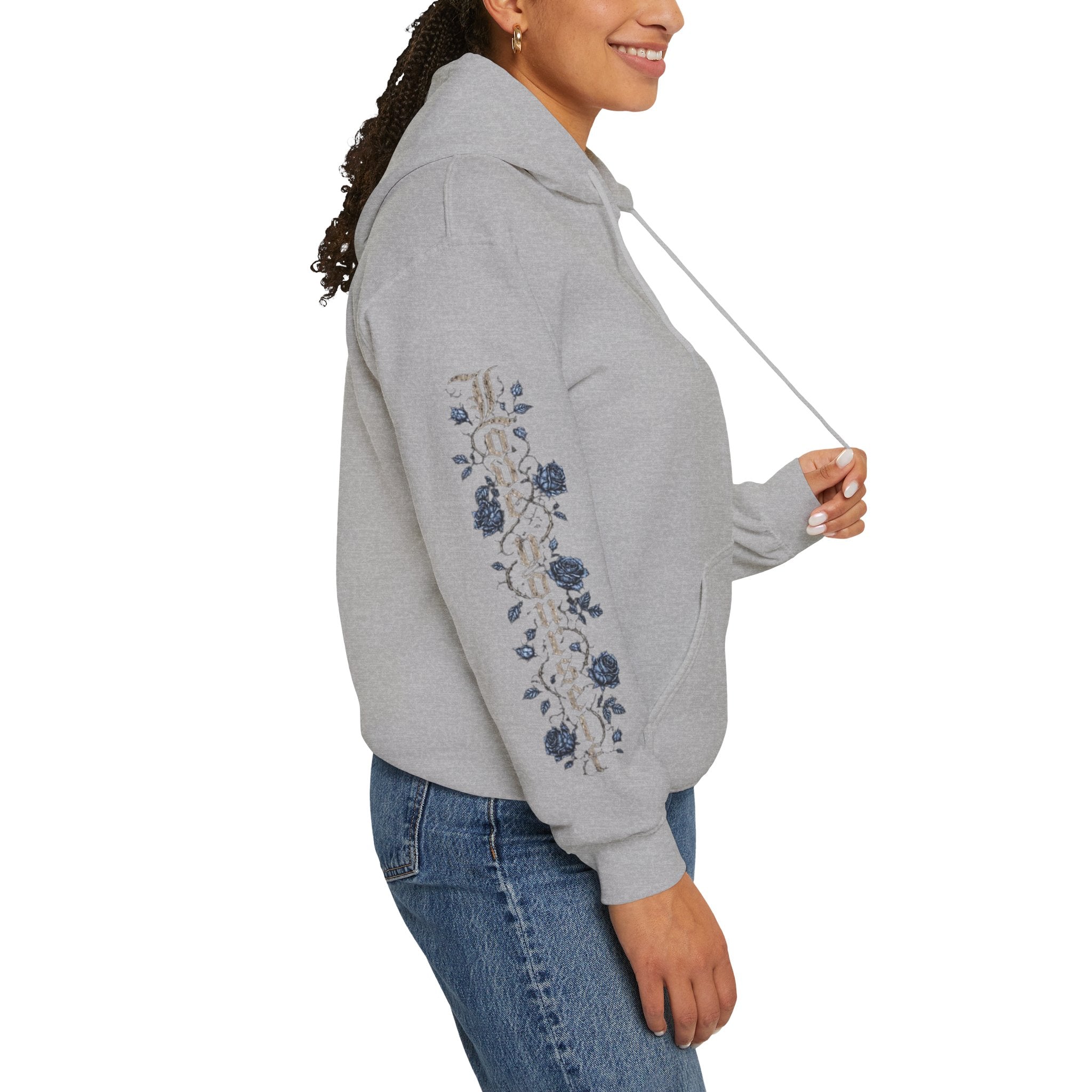 'Sky Hoodie 326' Angel Wings Floral Sleeve Graphic Hoodie