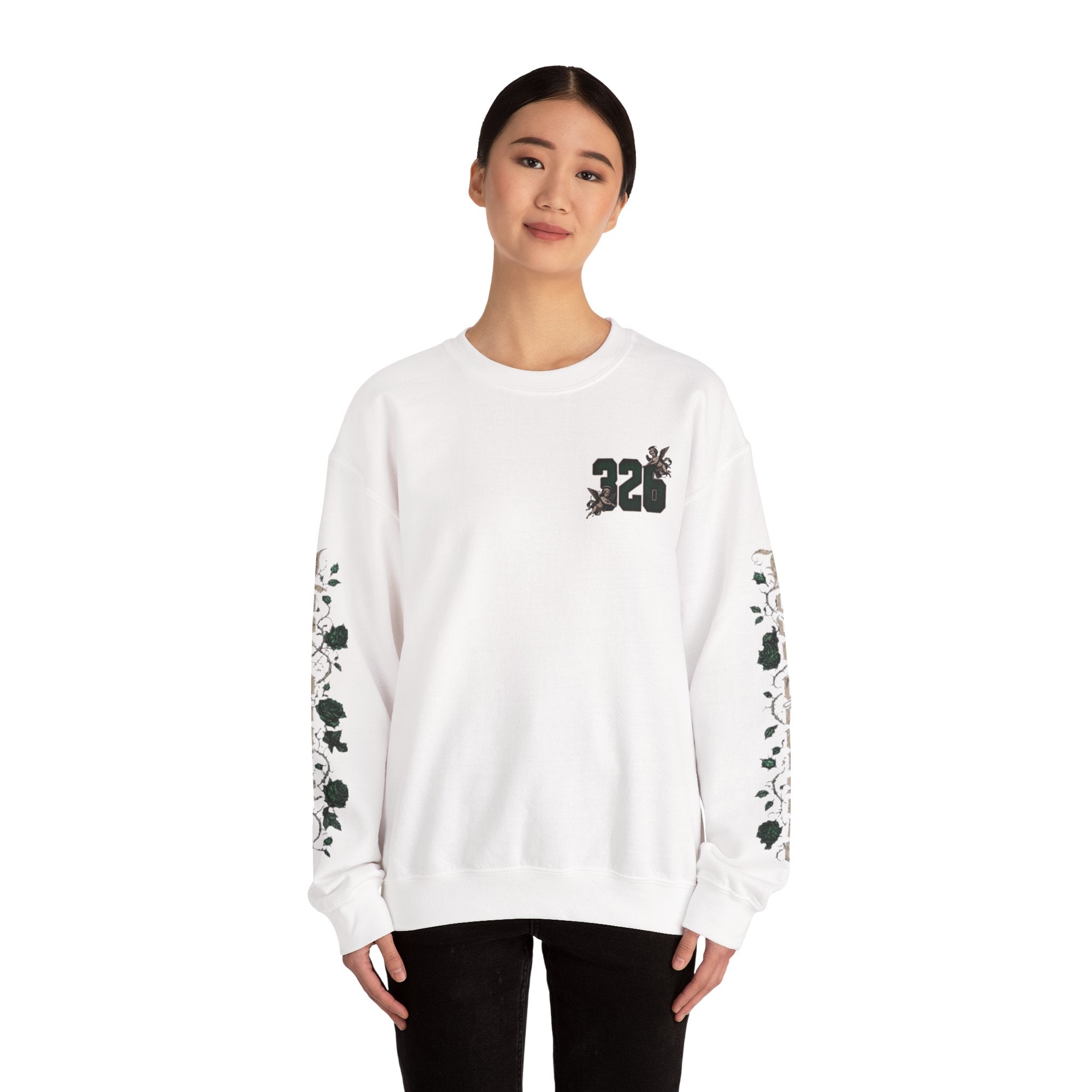 'Emberald 326' Vintage Angel Graphic with Rose Sleeve Art