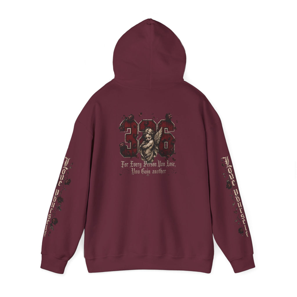 'Crimson & Bone 326' Graphic Hoodie — Vintage Floral Sleeve Pullover