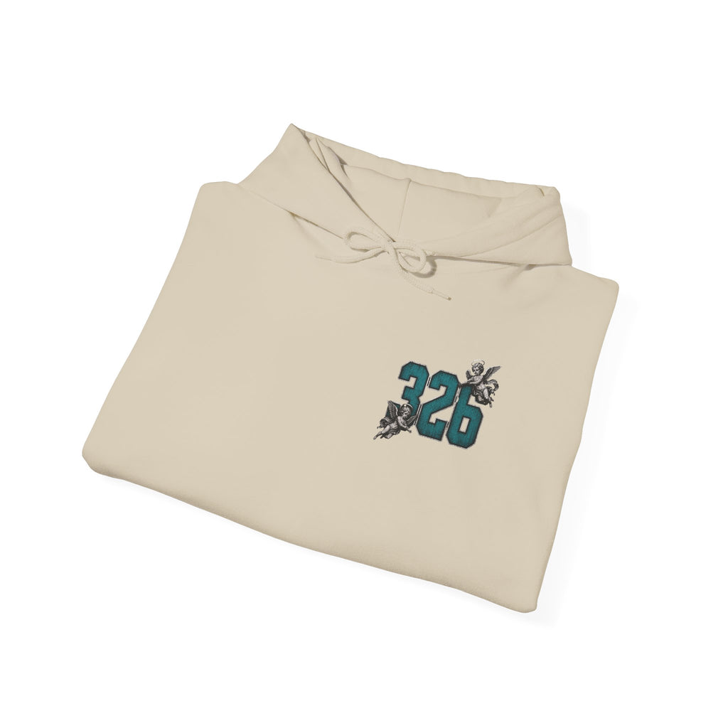 'Teal & Silver 326' Floral Guardian Hoodie with Back Graphic & Sleeve Roses