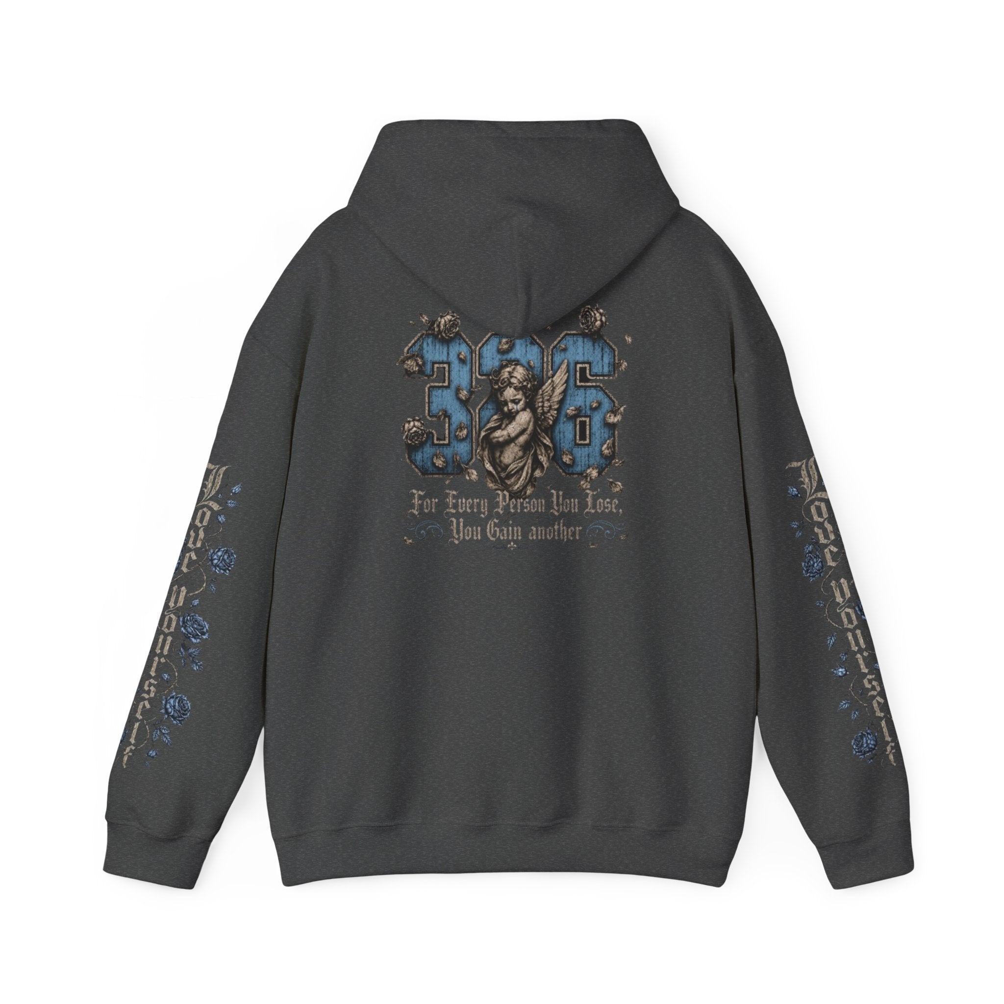 'Sky Hoodie 326' Angel Wings Floral Sleeve Graphic Hoodie