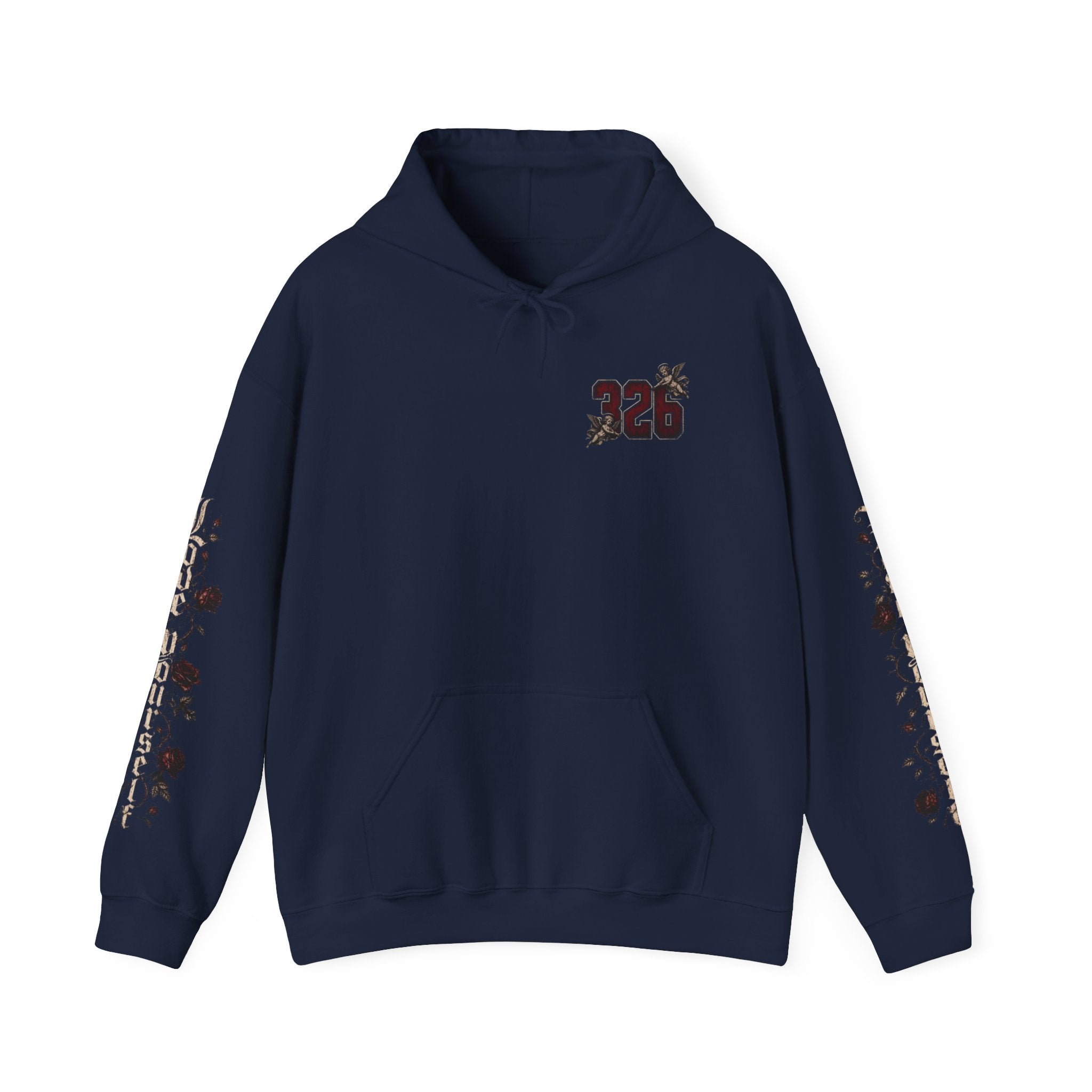 'Crimson & Bone 326' Graphic Hoodie — Vintage Floral Sleeve Pullover