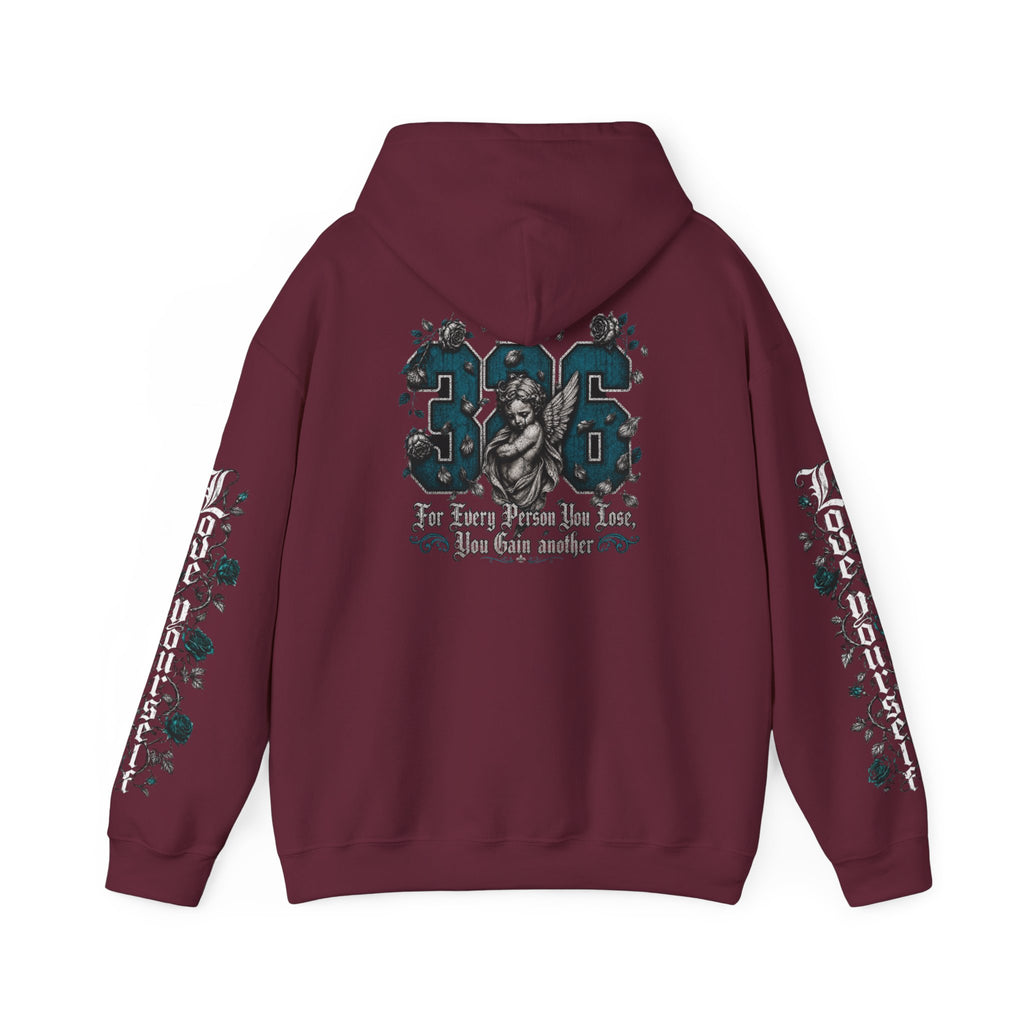 'Teal & Silver 326' Floral Guardian Hoodie with Back Graphic & Sleeve Roses