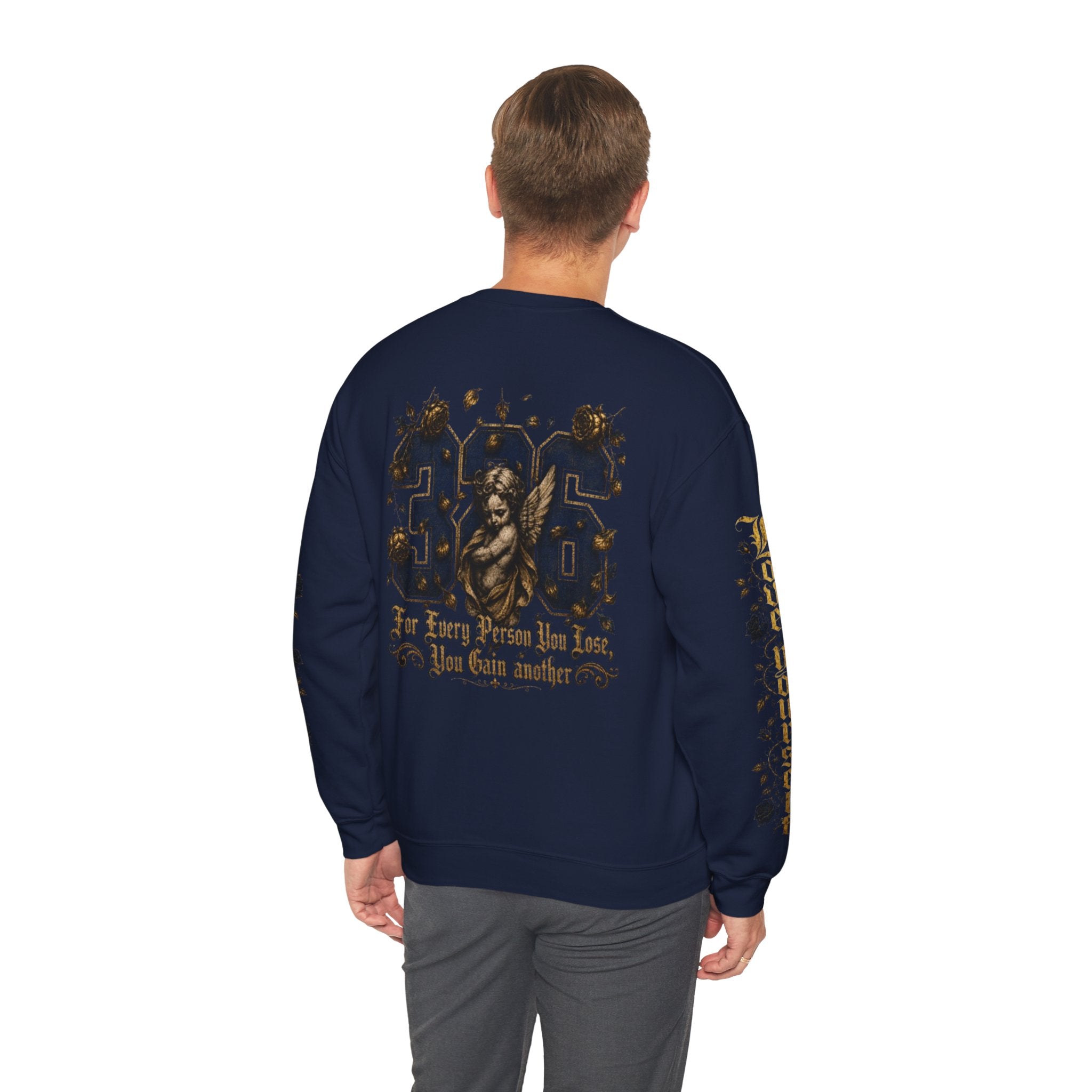 'Golden State 326' Angel Graphic with Script & Floral Sleeve Design