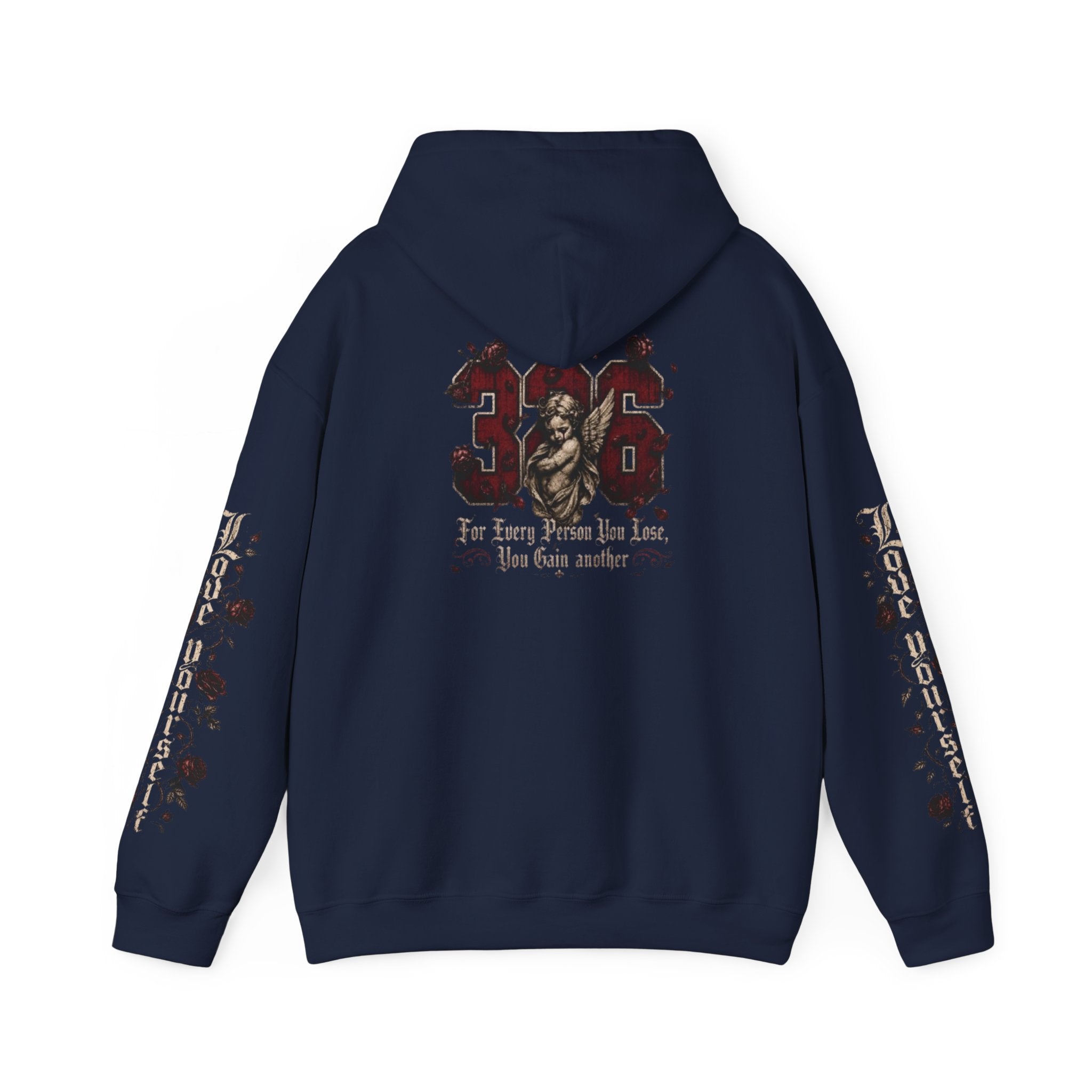 'Crimson & Bone 326' Graphic Hoodie — Vintage Floral Sleeve Pullover