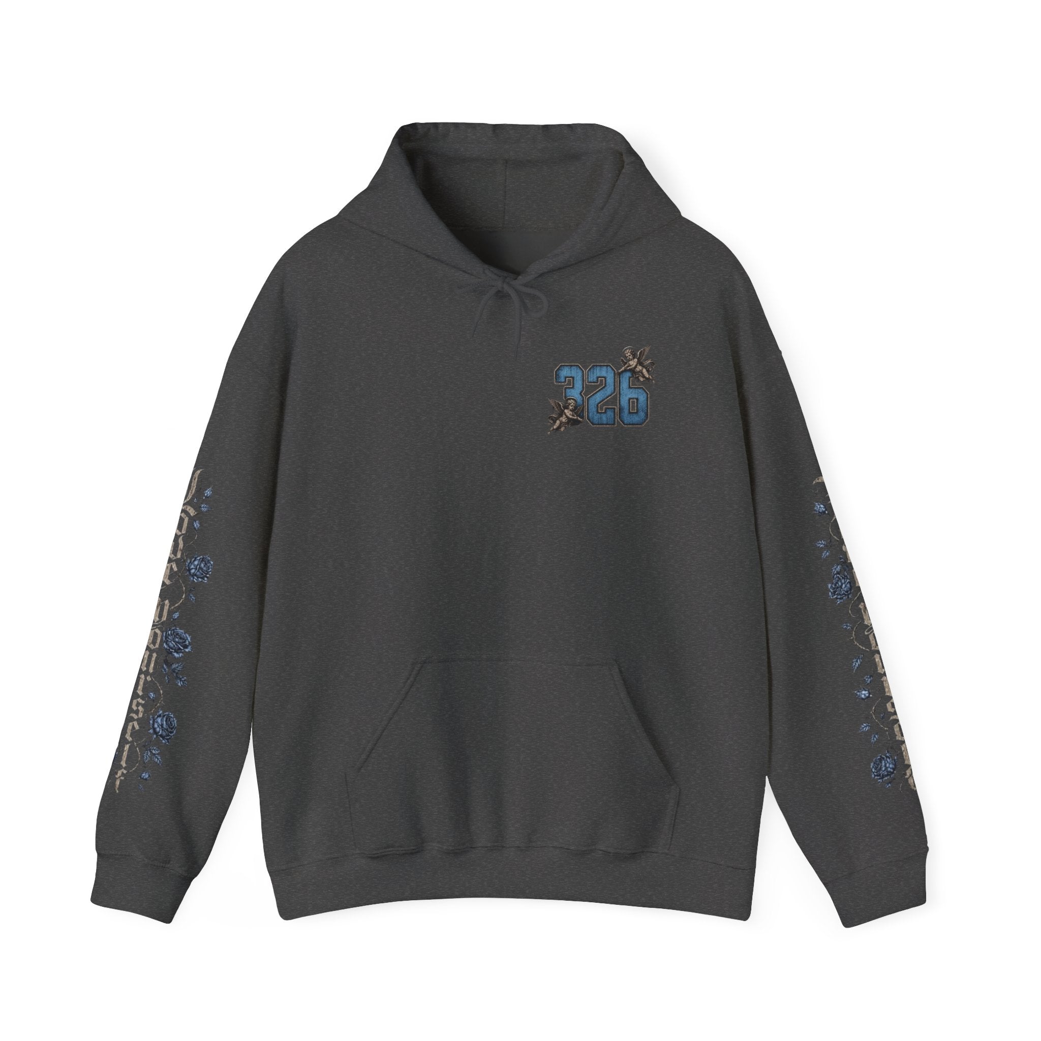 'Sky Hoodie 326' Angel Wings Floral Sleeve Graphic Hoodie