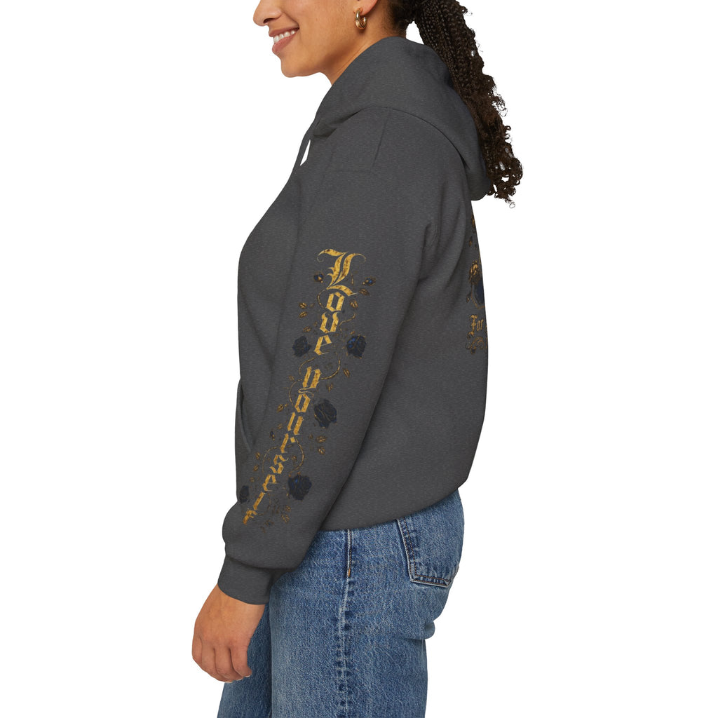 'Golden State Hoodie 326 'Scripture  with Floral Sleeve Art