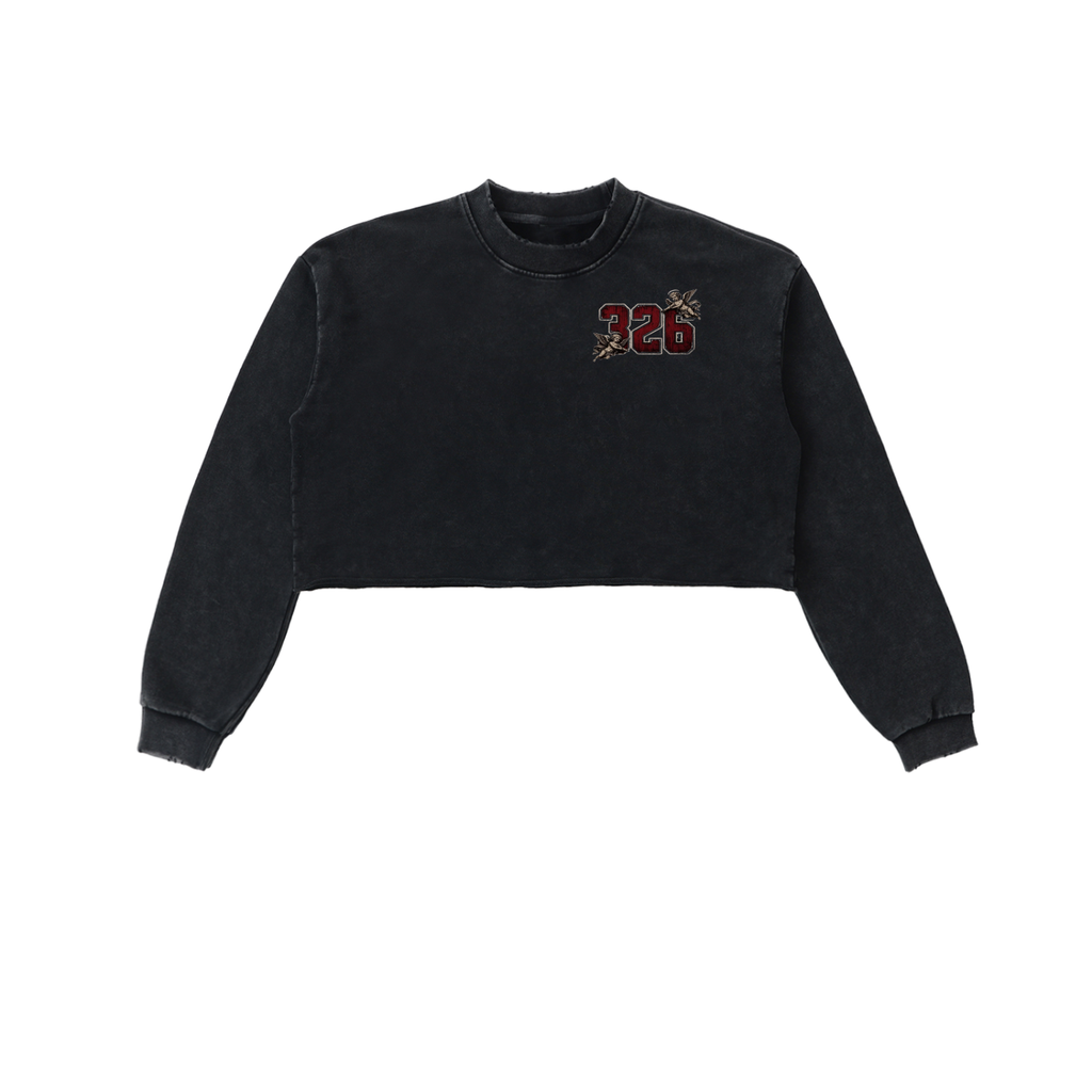'Creamsn & Bone 326' Snow Washed Raw Edge Cropped Sweatshirt