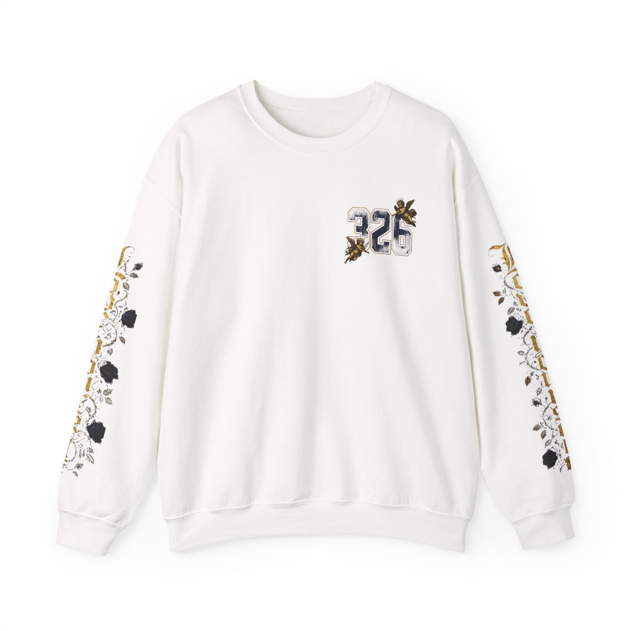 'Golden State 326' Angel Graphic with Script & Floral Sleeve Design