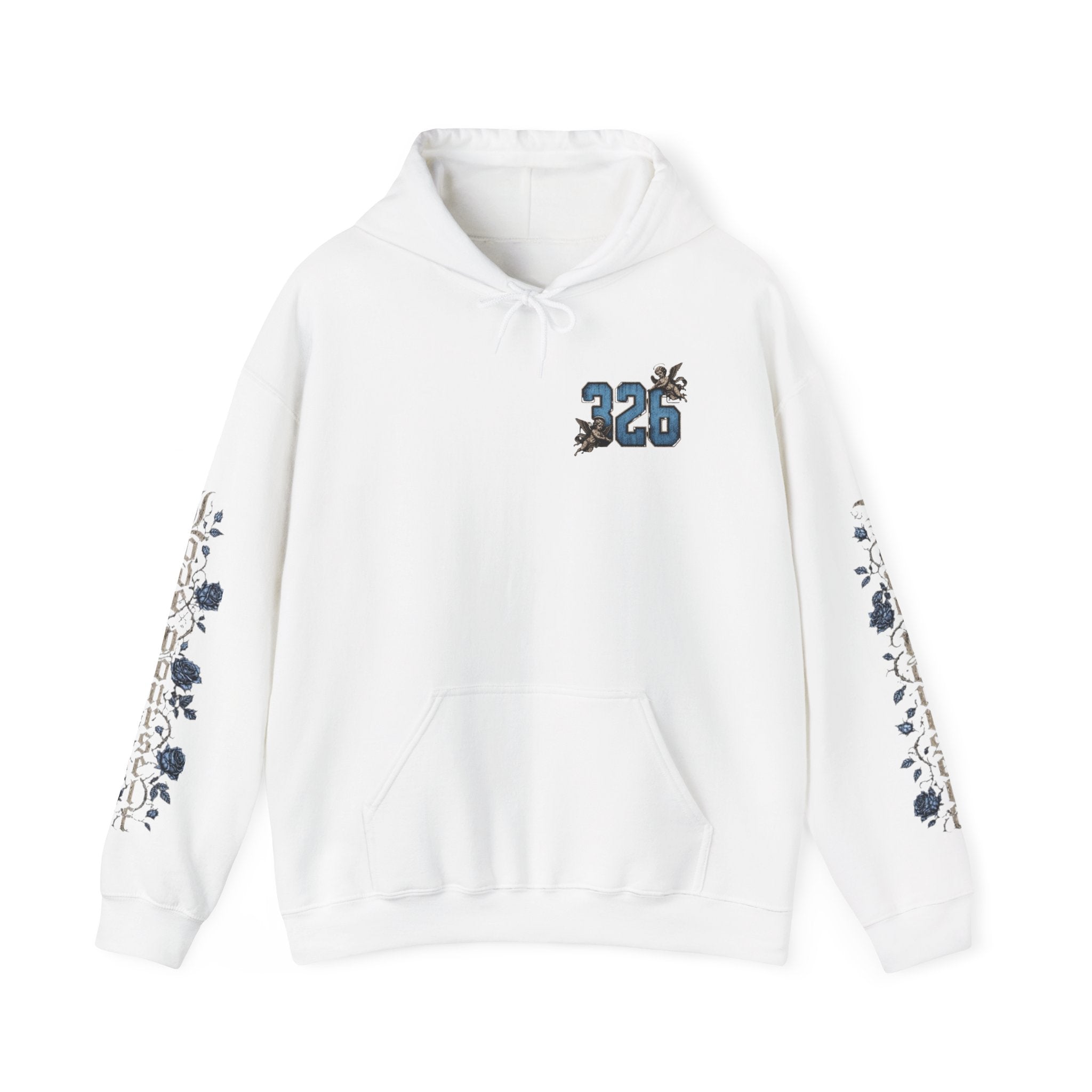 'Sky Hoodie 326' Angel Wings Floral Sleeve Graphic Hoodie