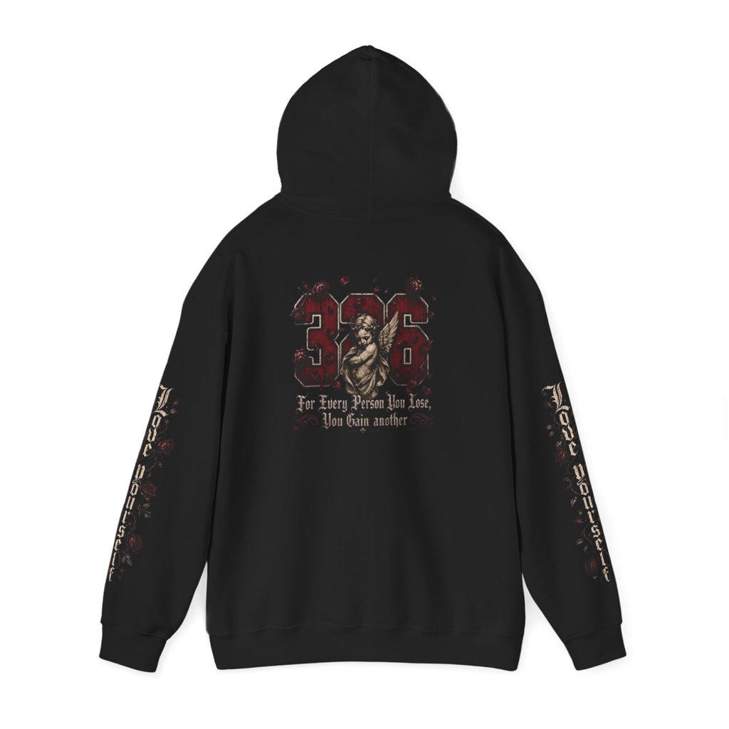 'Crimson & Bone 326' Graphic Hoodie — Vintage Floral Sleeve Pullover