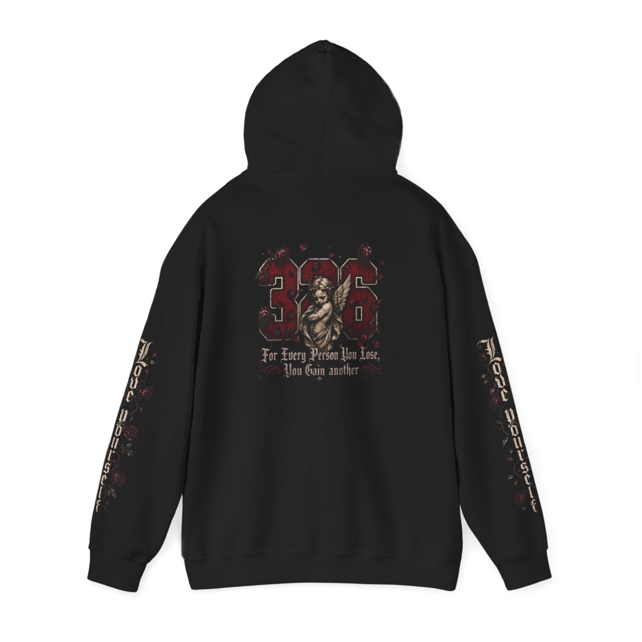 'Crimson & Bone 326' Graphic Hoodie — Vintage Floral Sleeve Pullover