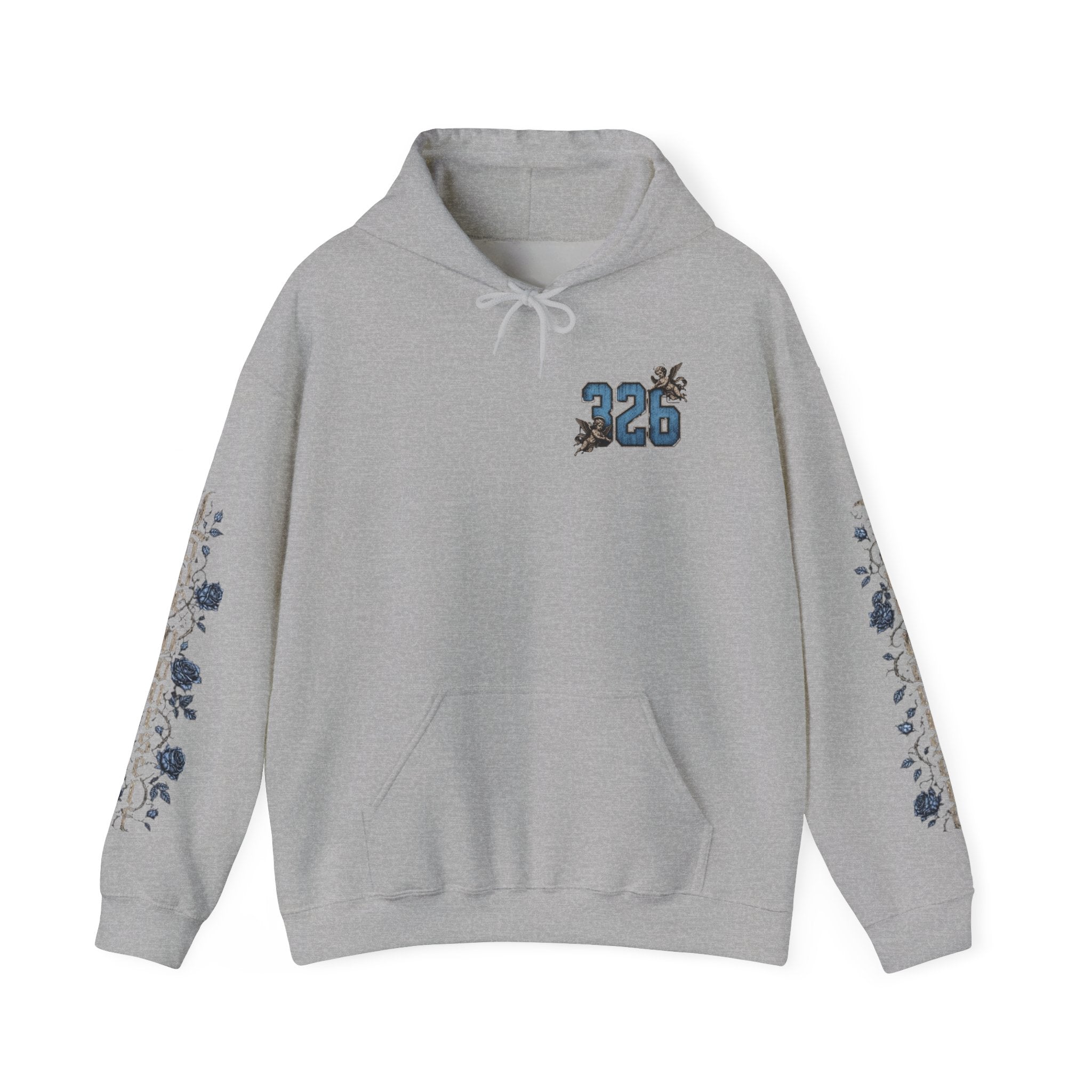 'Sky Hoodie 326' Angel Wings Floral Sleeve Graphic Hoodie