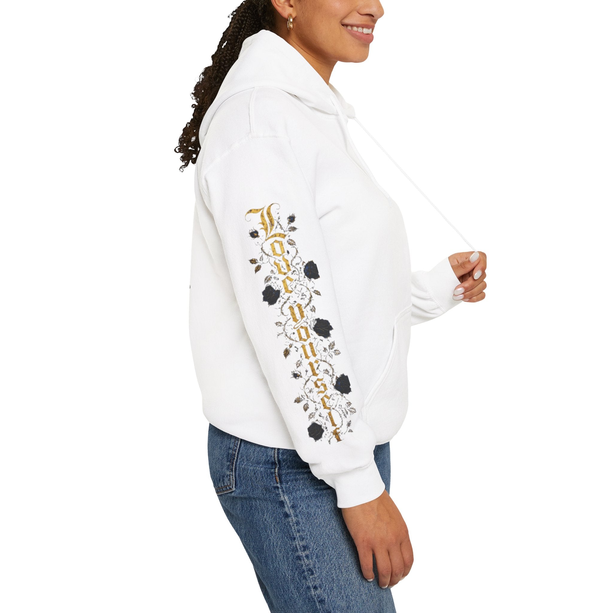 'Golden State Hoodie 326 'Scripture  with Floral Sleeve Art