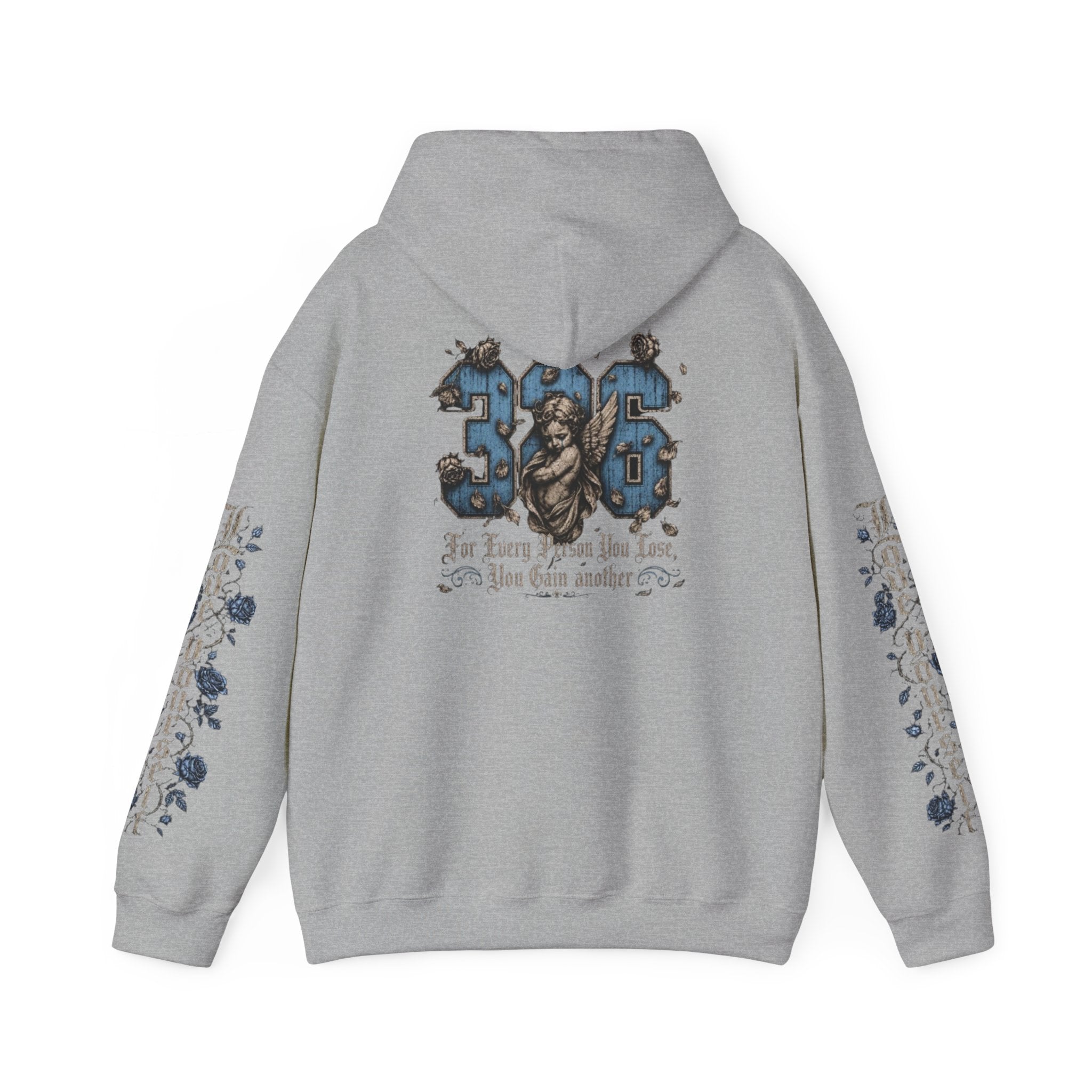 'Sky Hoodie 326' Angel Wings Floral Sleeve Graphic Hoodie