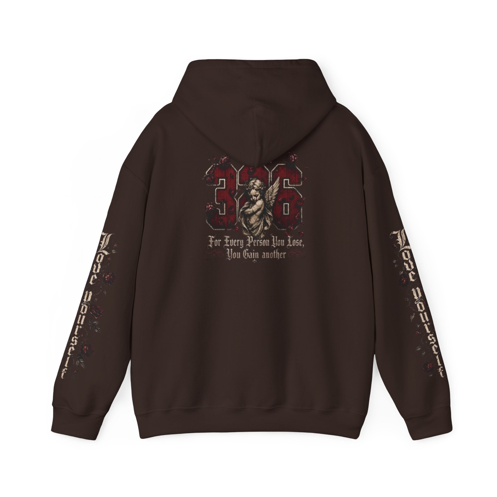 'Crimson & Bone 326' Graphic Hoodie — Vintage Floral Sleeve Pullover