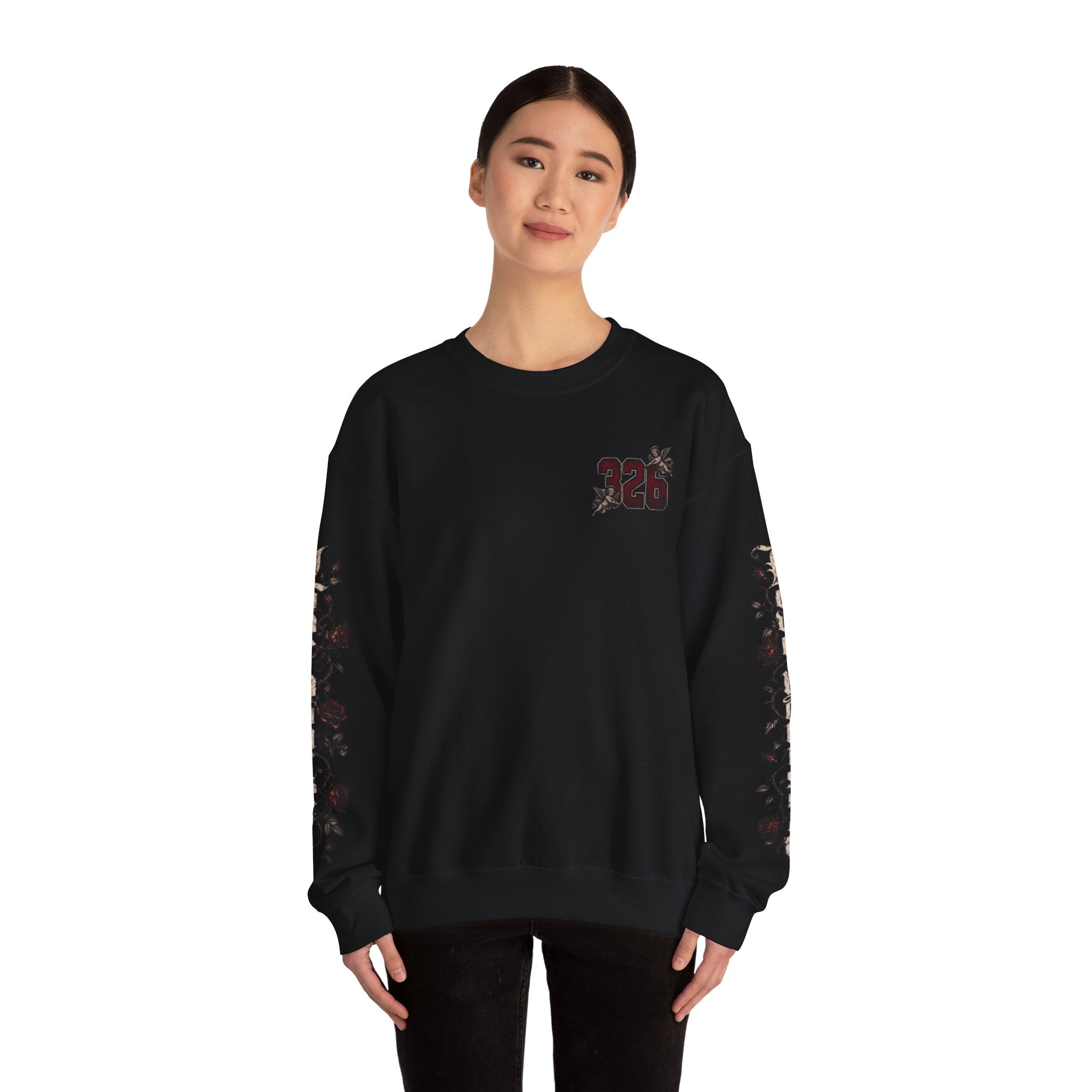'Creamson & Bone 326' Gothic Angel Graphic with Rose Sleeves