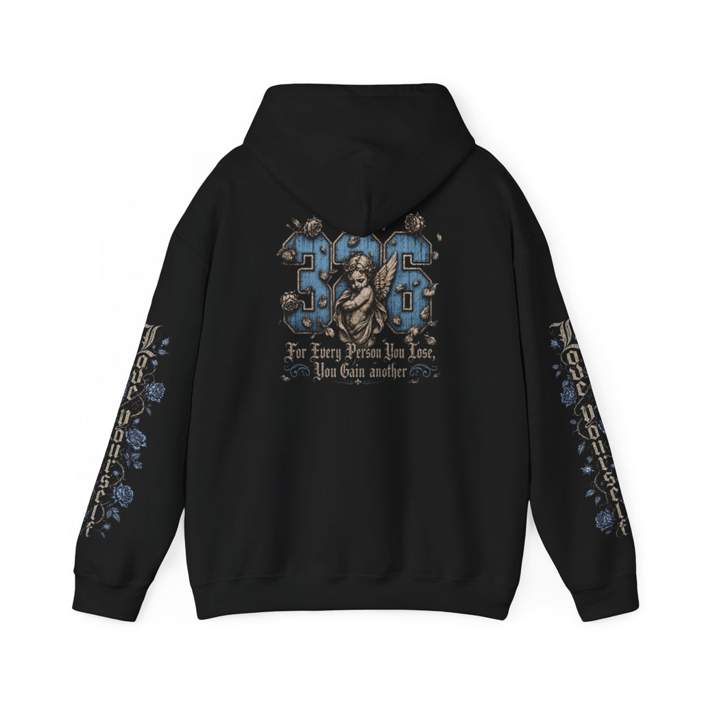 'Sky Hoodie 326' Angel Wings Floral Sleeve Graphic Hoodie