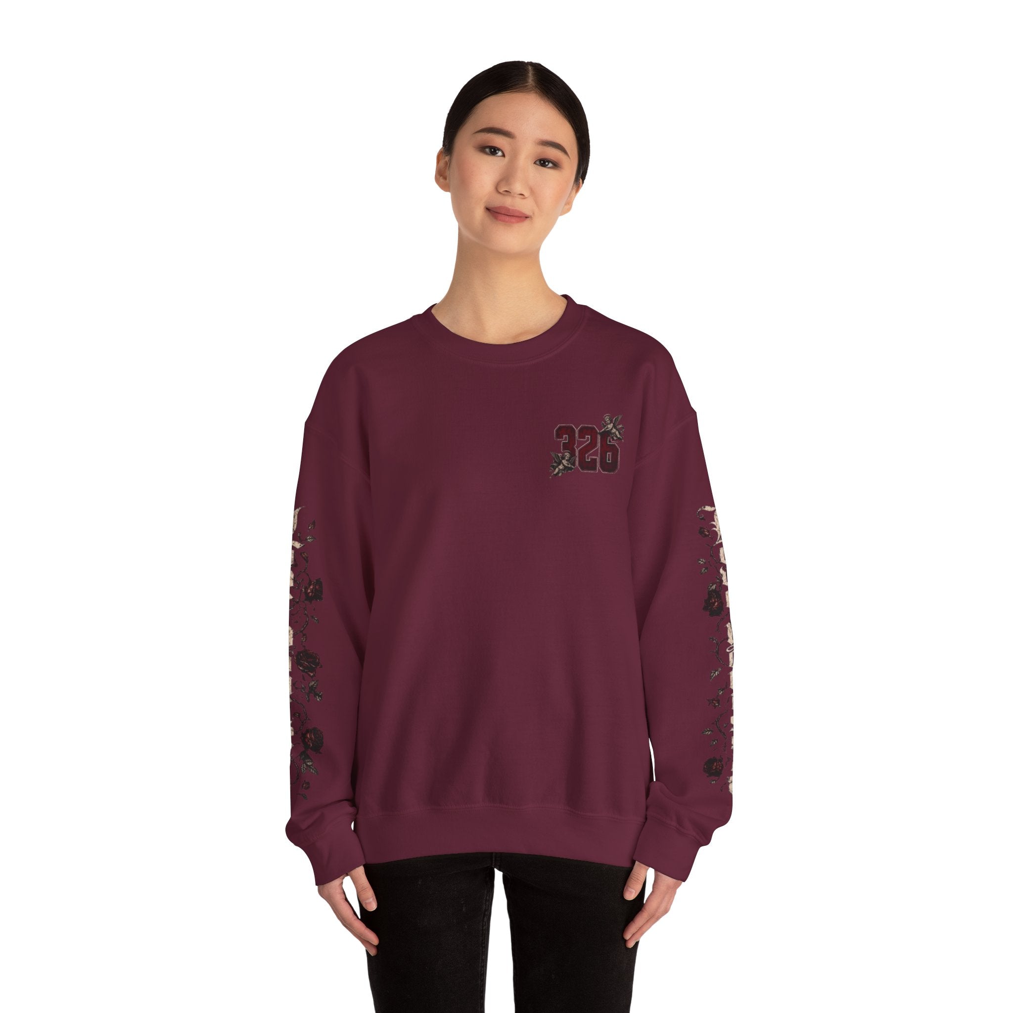 'Creamson & Bone 326' Gothic Angel Graphic with Rose Sleeves