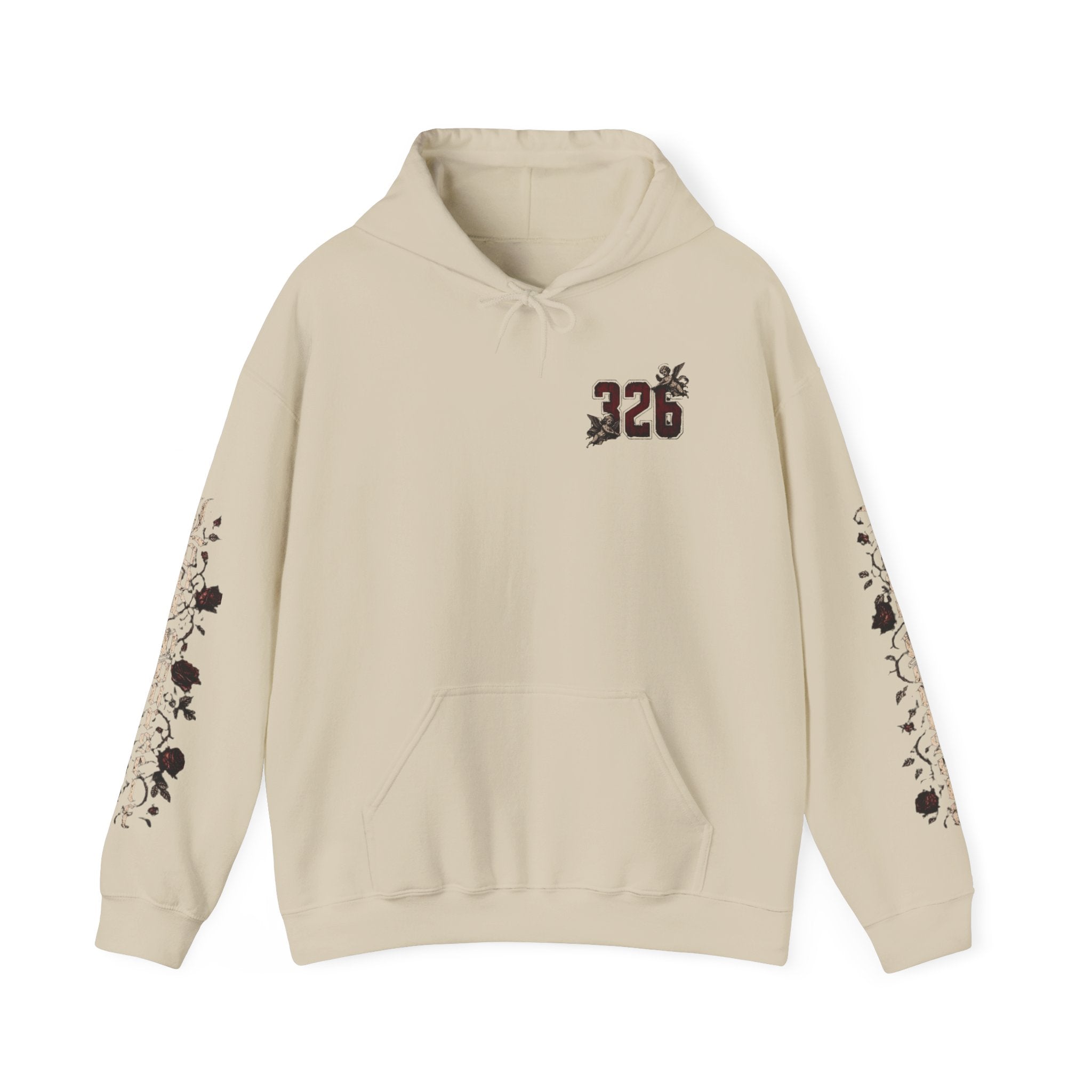'Crimson & Bone 326' Graphic Hoodie — Vintage Floral Sleeve Pullover
