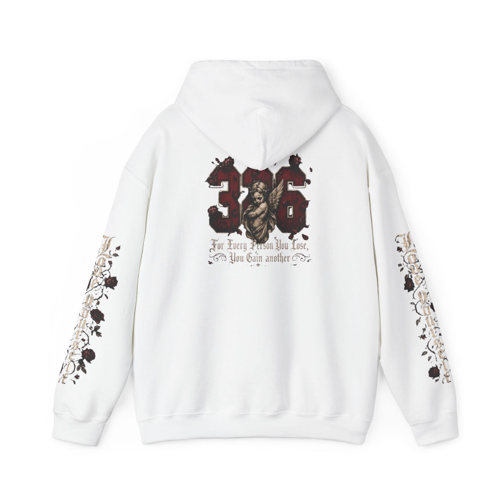 'Crimson & Bone 326' Graphic Hoodie — Vintage Floral Sleeve Pullover