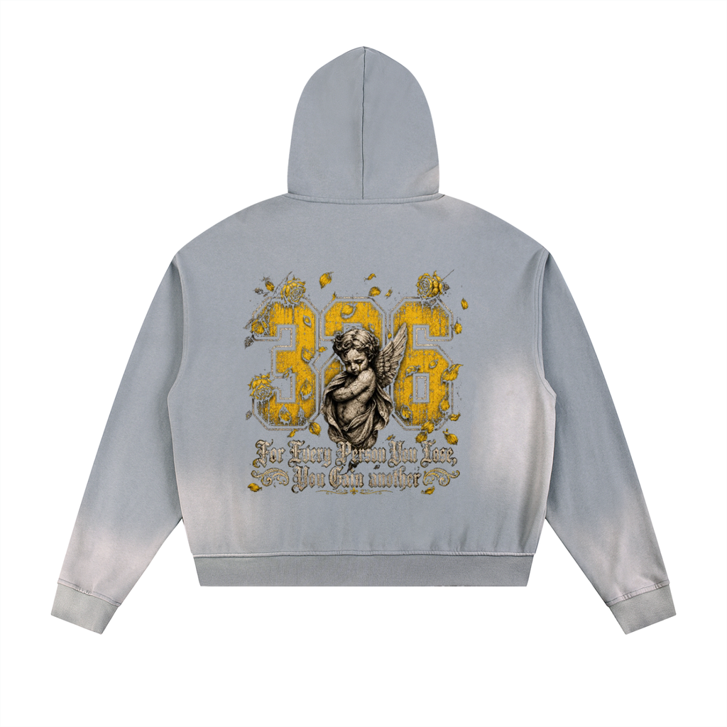 'Bumble' Sun Fade Frayed Raw Edge Fleece Zip Hoodie