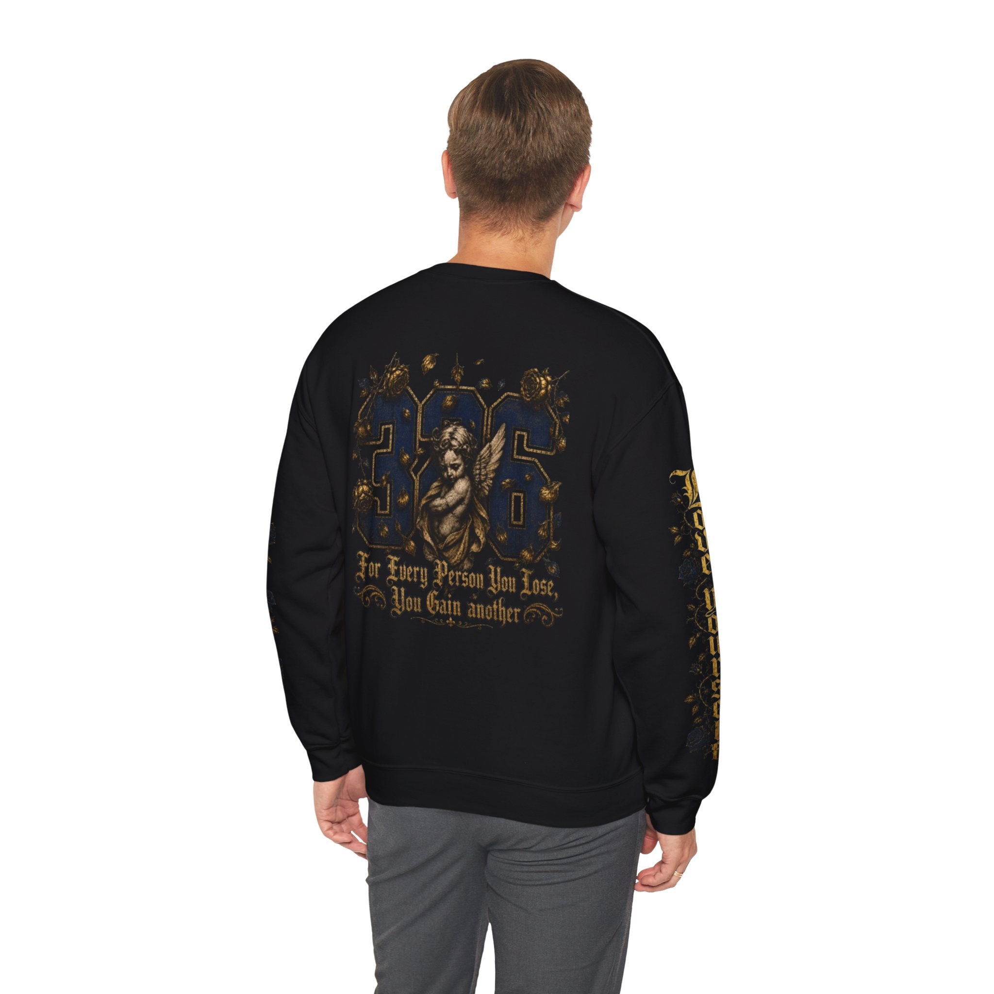 'Golden State 326' Angel Graphic with Script & Floral Sleeve Design