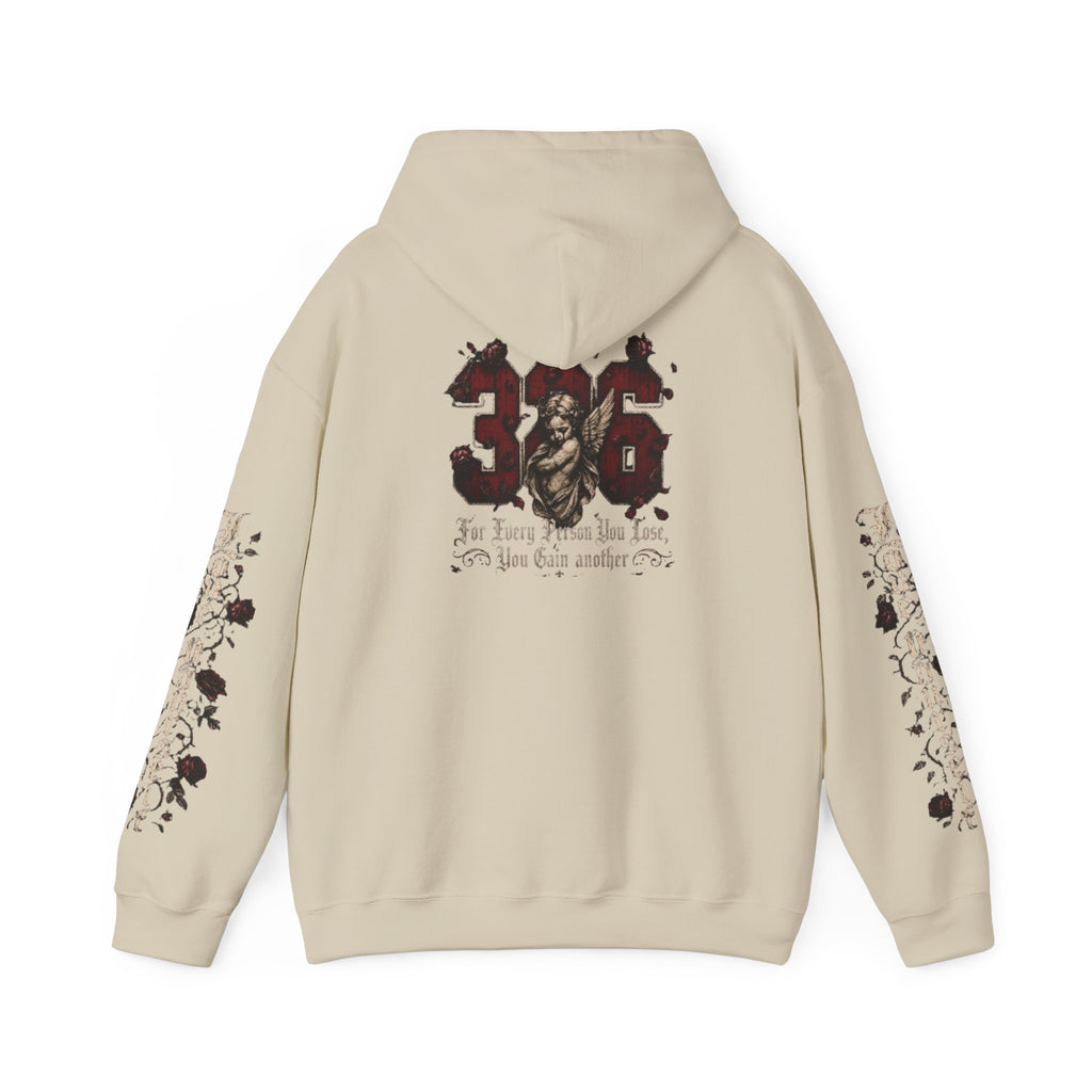 'Crimson & Bone 326' Graphic Hoodie — Vintage Floral Sleeve Pullover