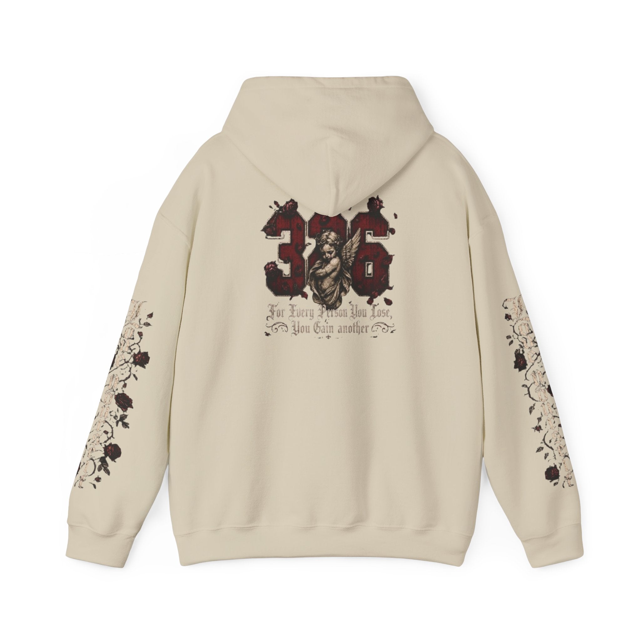'Crimson & Bone 326' Graphic Hoodie — Vintage Floral Sleeve Pullover