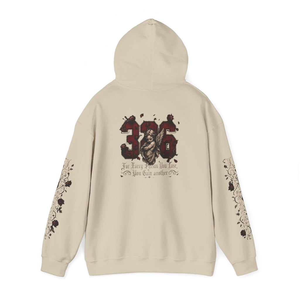 'Crimson & Bone 326' Graphic Hoodie — Vintage Floral Sleeve Pullover
