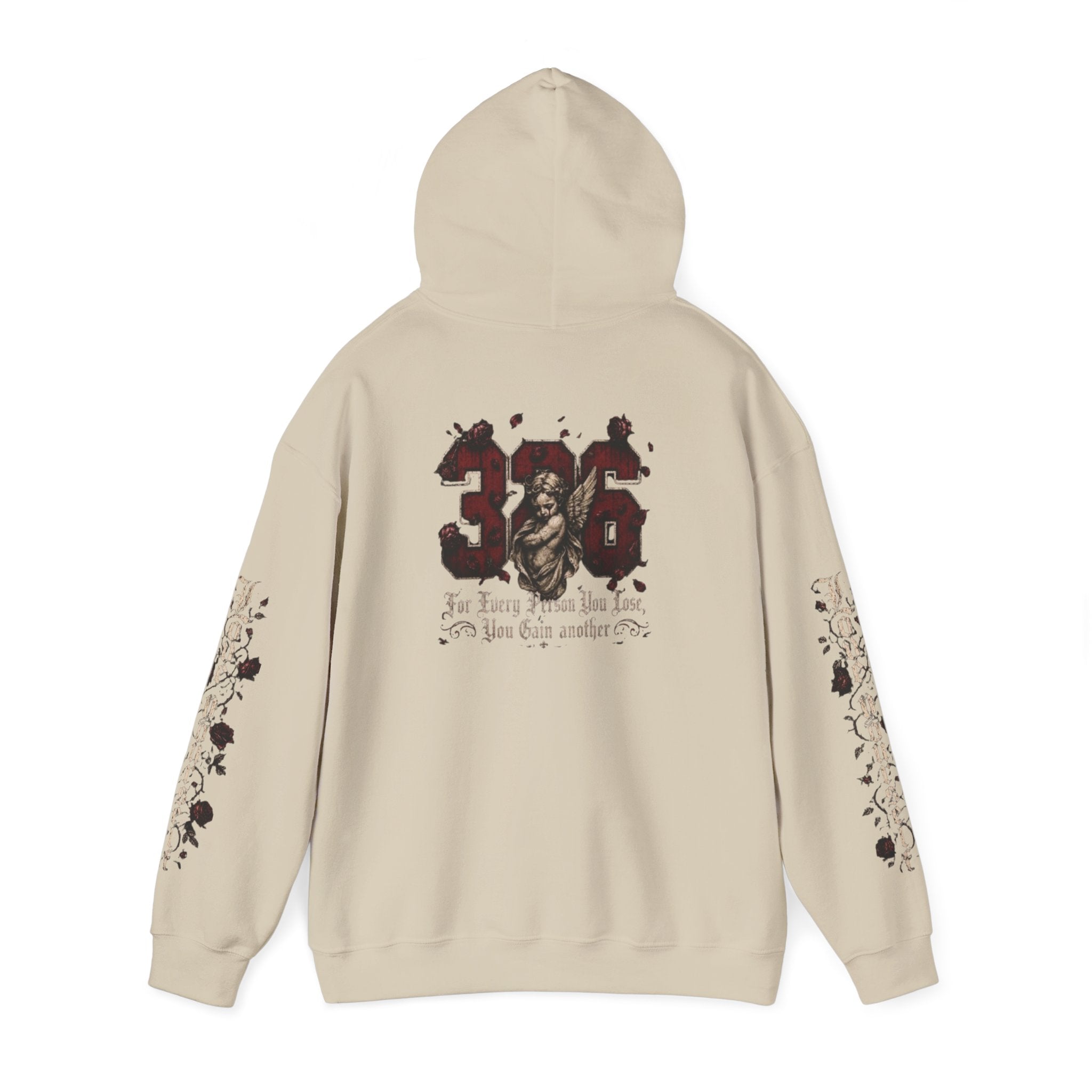 'Crimson & Bone 326' Graphic Hoodie — Vintage Floral Sleeve Pullover