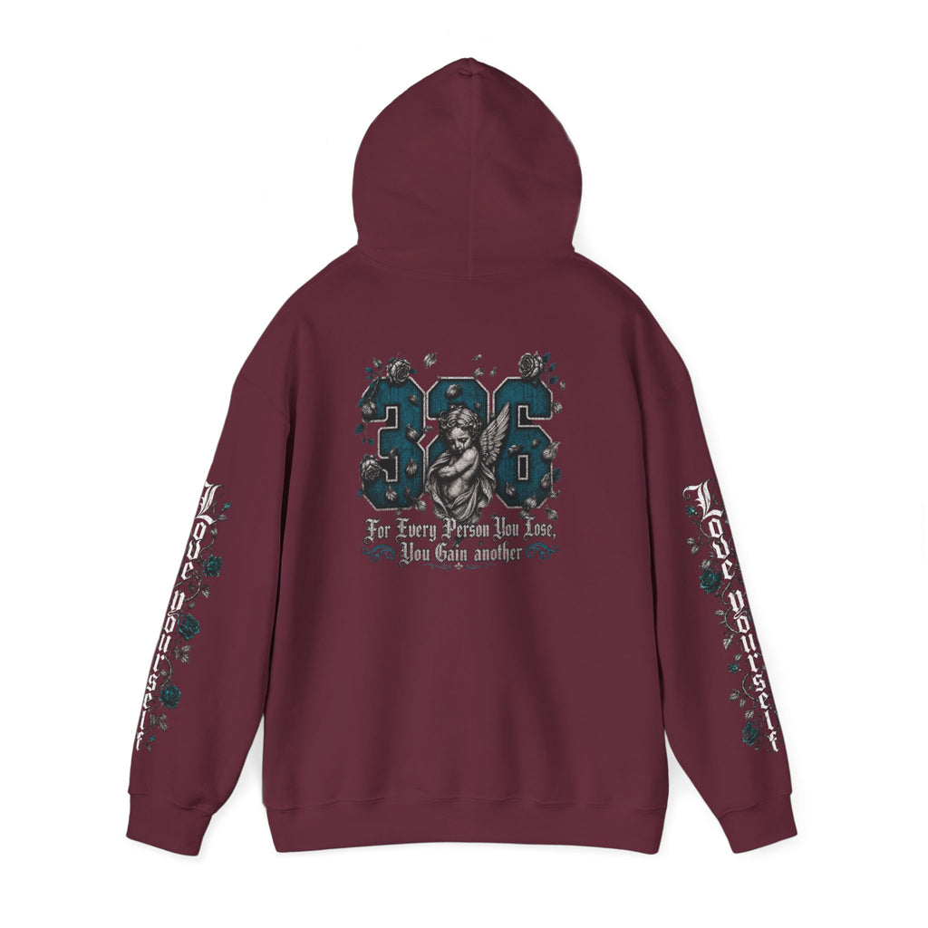 'Teal & Silver 326' Floral Guardian Hoodie with Back Graphic & Sleeve Roses