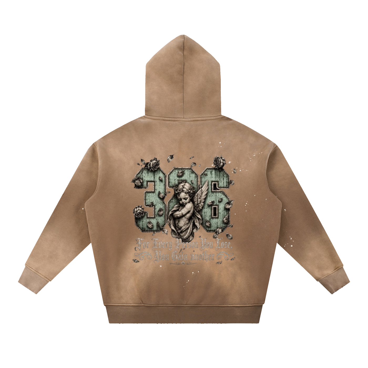 'Mint 326' Vintage Washed Frayed Fleece Hoodie
