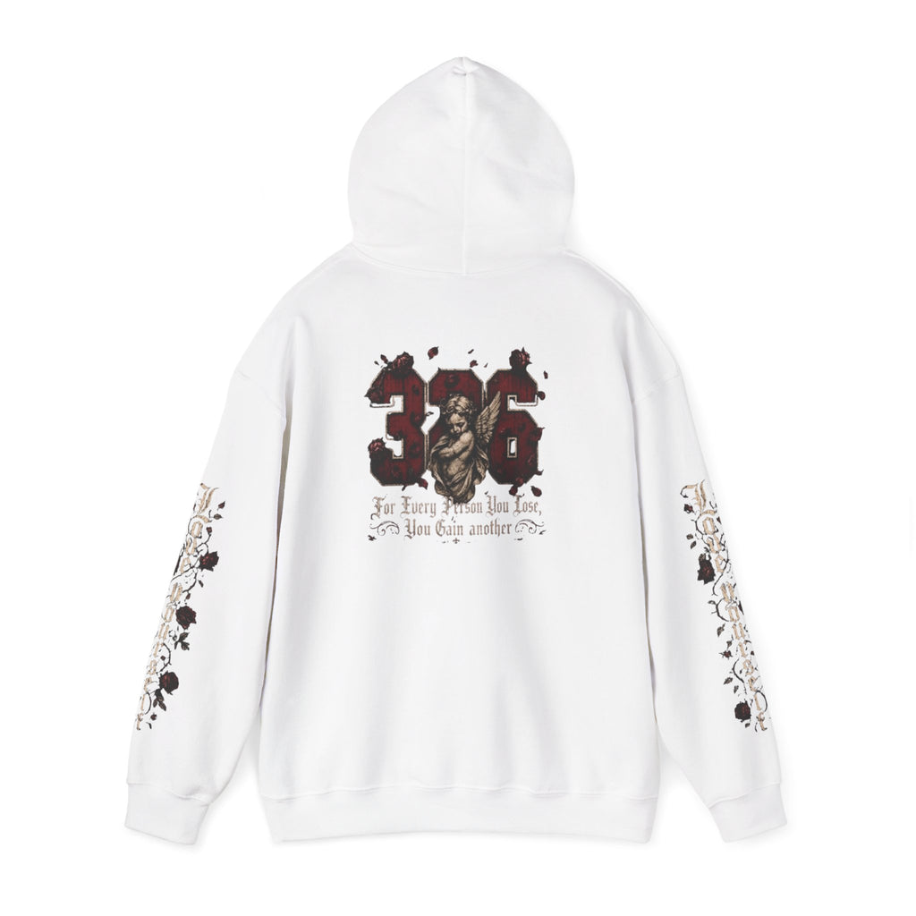 'Crimson & Bone 326' Graphic Hoodie — Vintage Floral Sleeve Pullover