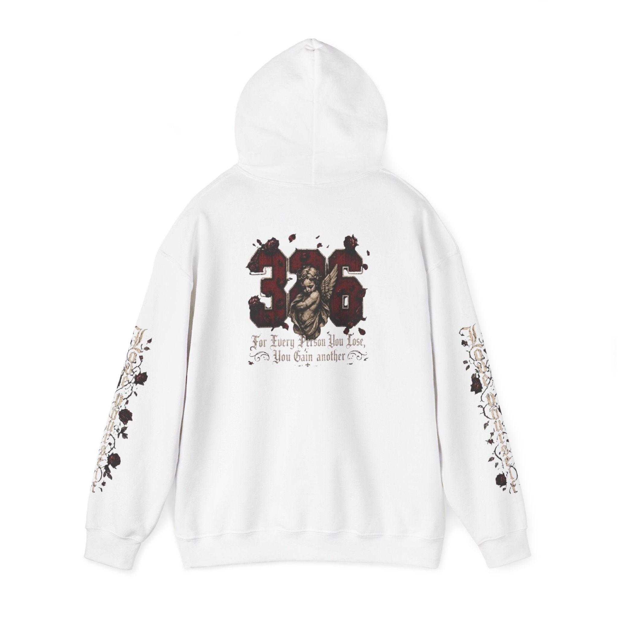 'Crimson & Bone 326' Graphic Hoodie — Vintage Floral Sleeve Pullover