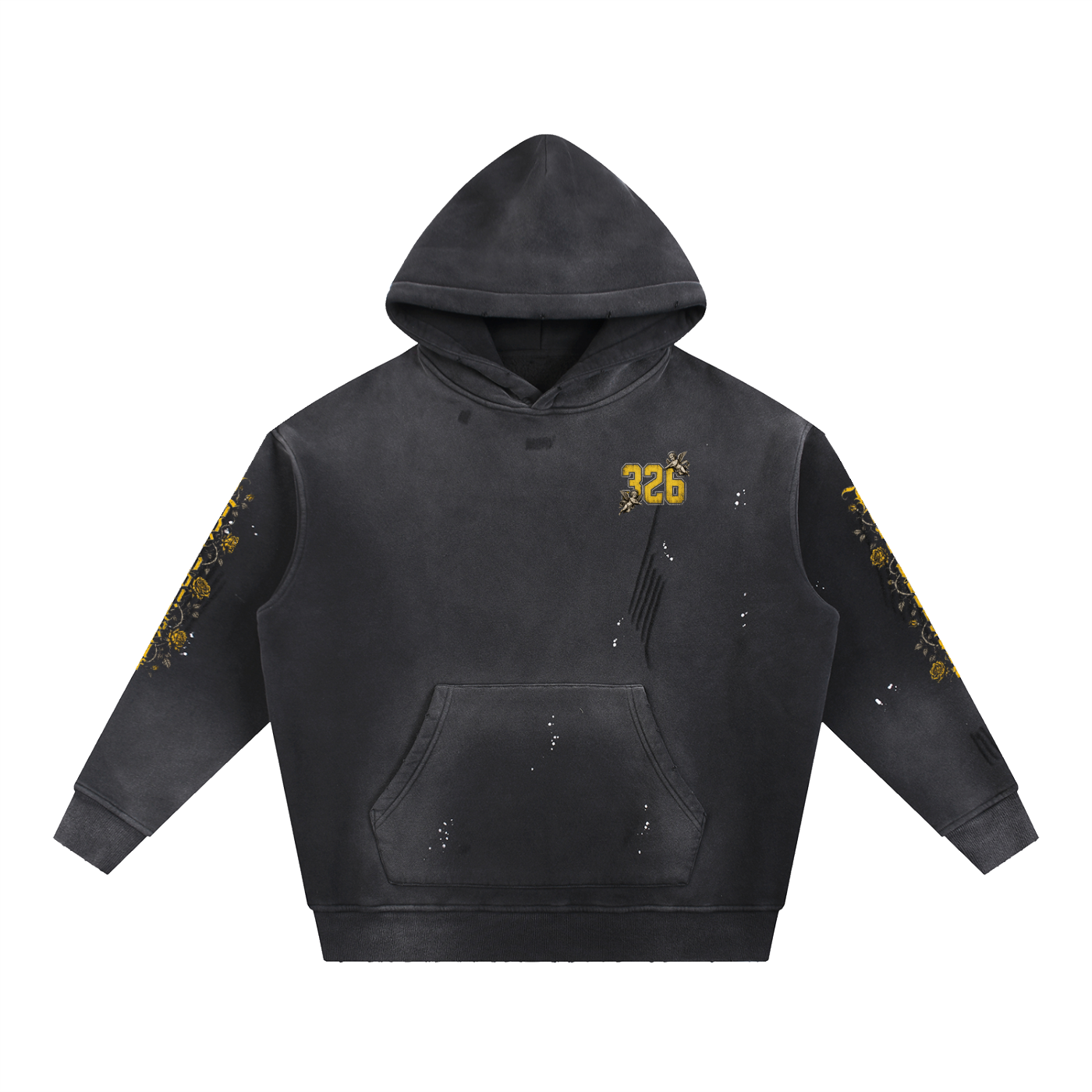 'Vintage 326' Washed Frayed Fleece Hoodie
