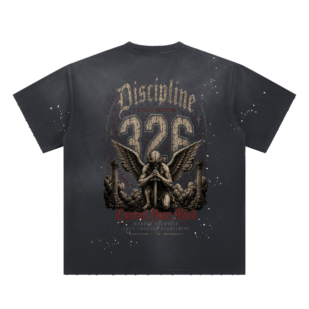 '326 clothing - discipline collection ' Hand-Frayed Sunfade Paint Splatter T-Shirt