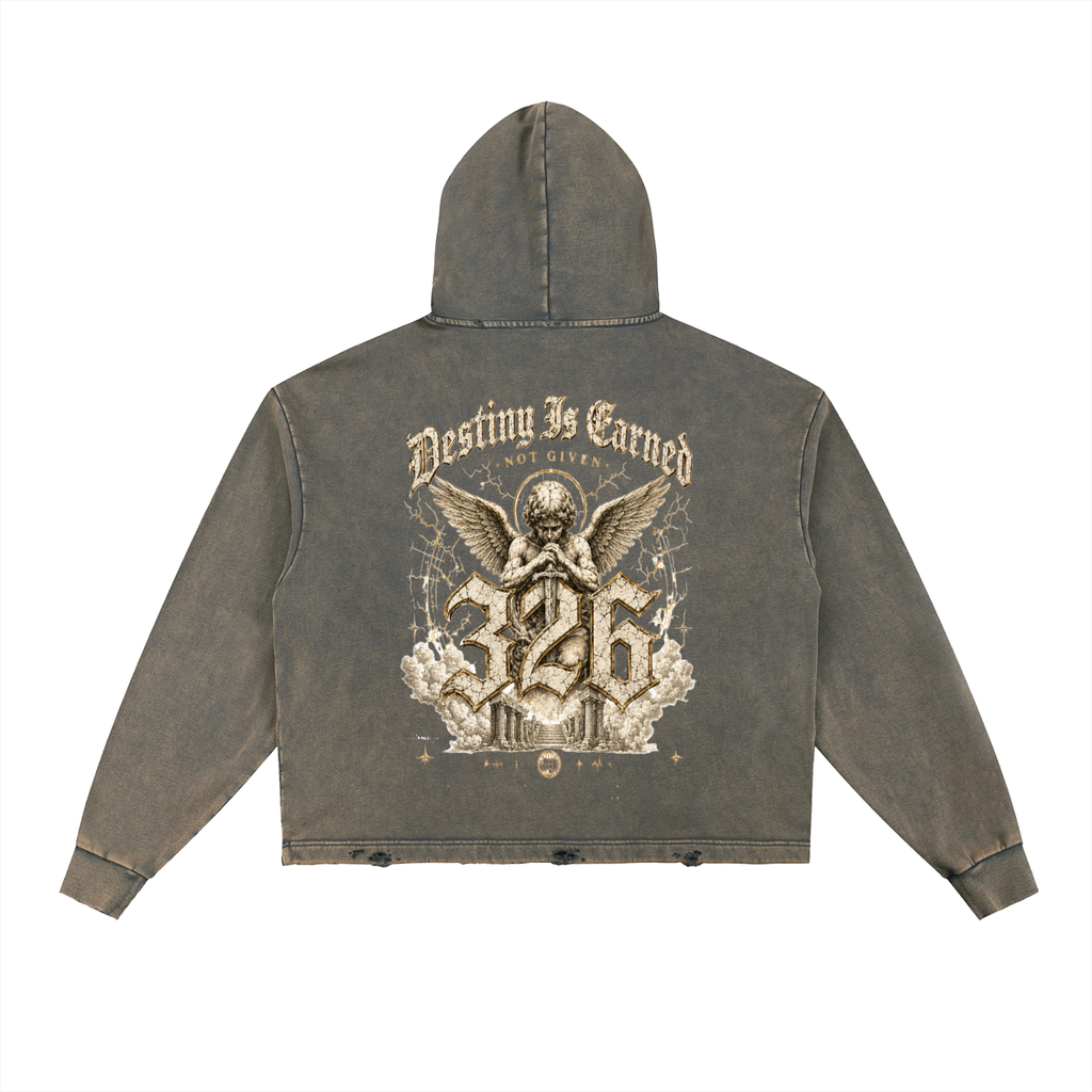 Vintage Washed Frayed-Hem Hoodie