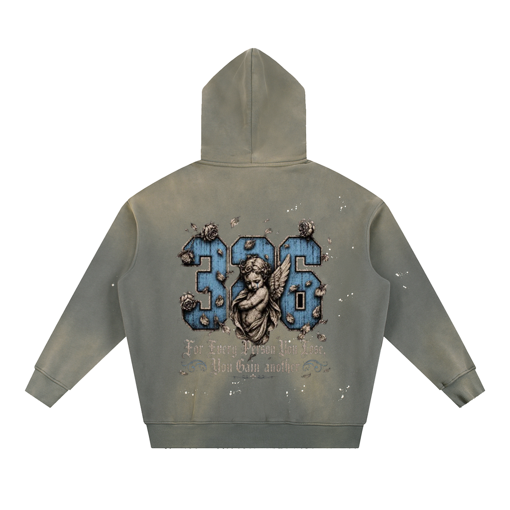 'Sky 326'Vintage Washed Frayed Fleece Hoodie