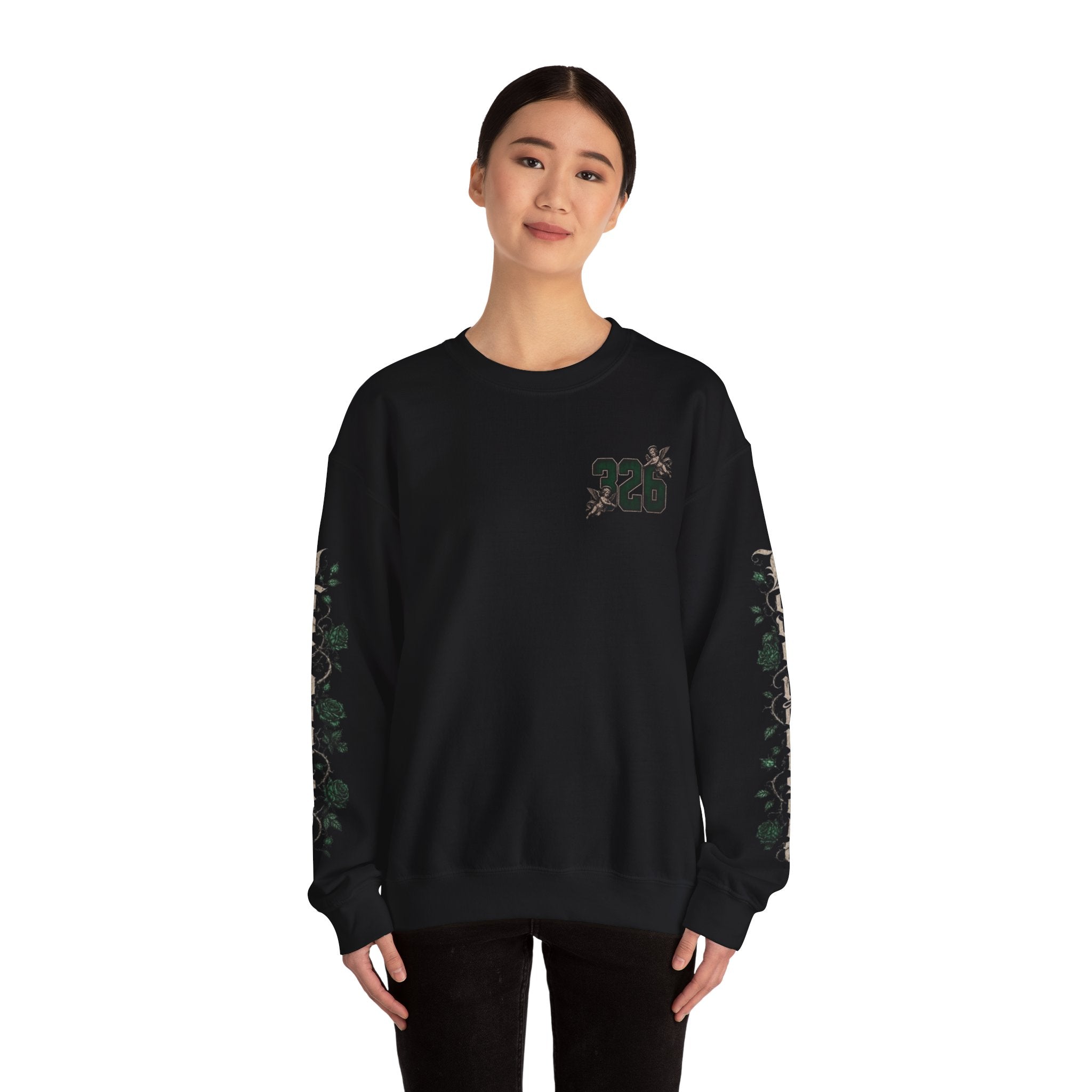 'Emberald 326' Vintage Angel Graphic with Rose Sleeve Art