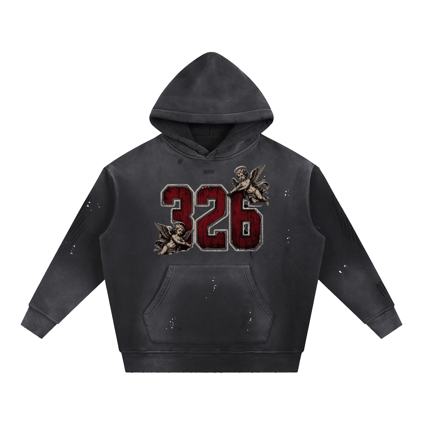 ' Creamson & Bone 326' Vintage Washed Frayed Fleece Hoodie