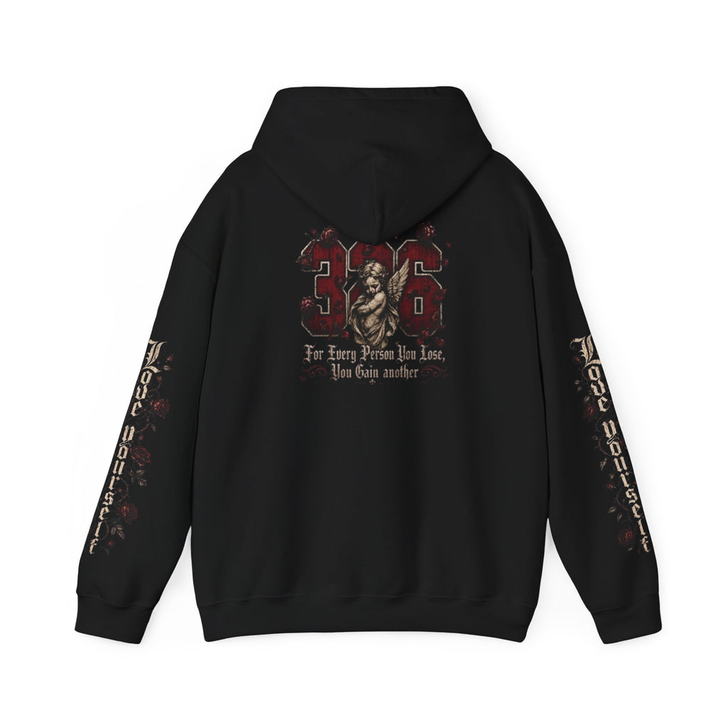 'Crimson & Bone 326' Graphic Hoodie — Vintage Floral Sleeve Pullover