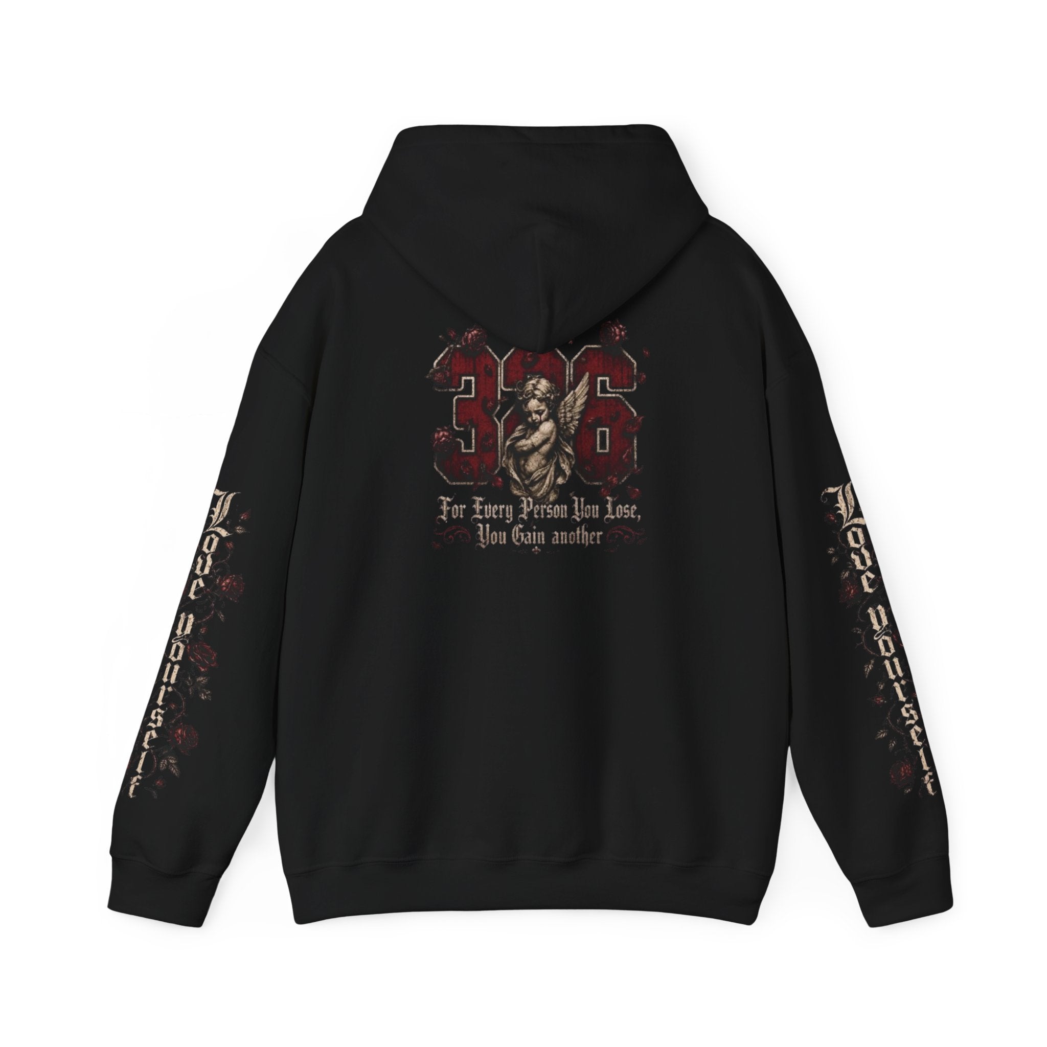 'Crimson & Bone 326' Graphic Hoodie — Vintage Floral Sleeve Pullover
