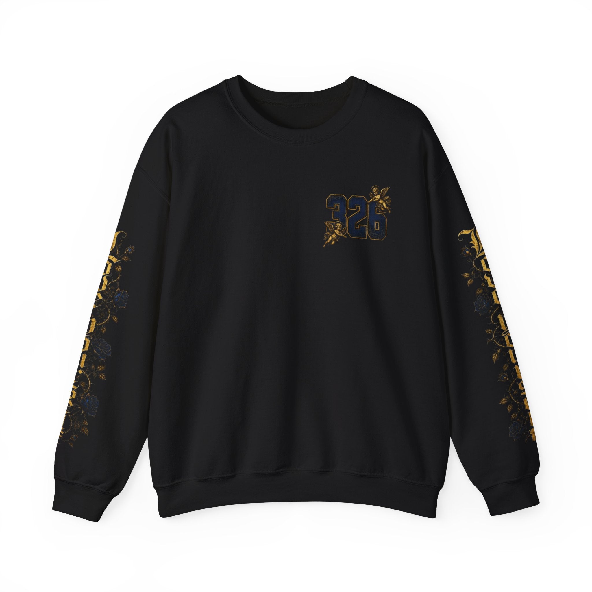 'Golden State 326' Angel Graphic with Script & Floral Sleeve Design