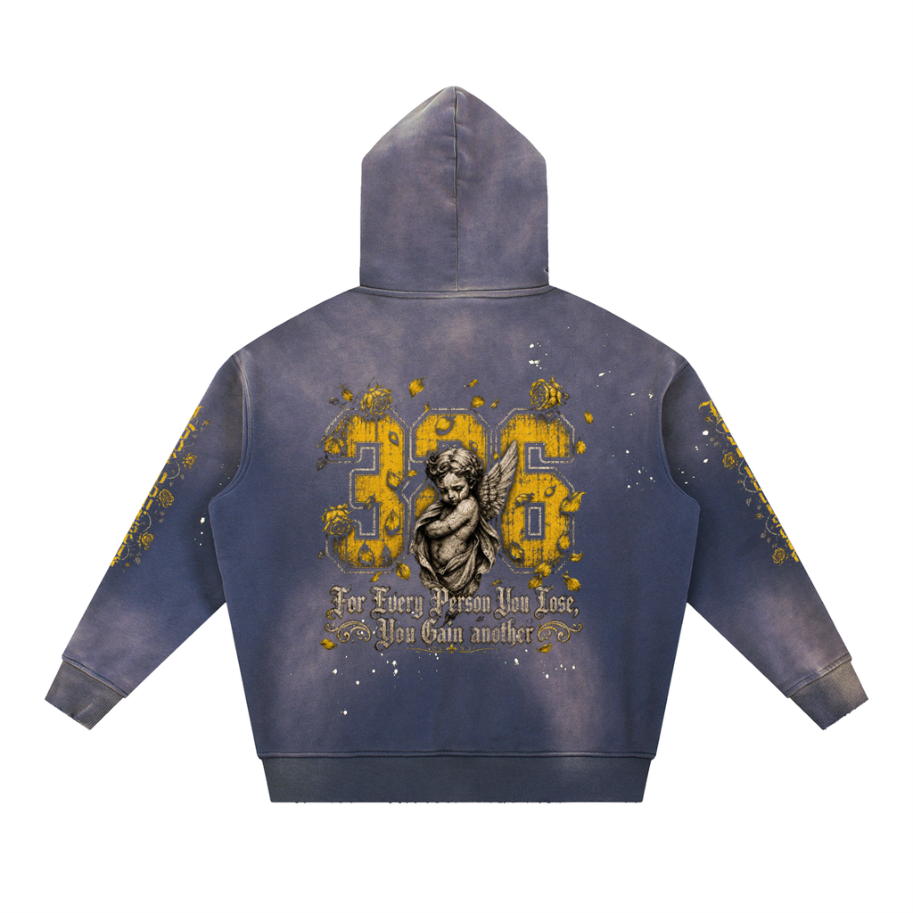 'Vintage 326' Washed Frayed Fleece Hoodie