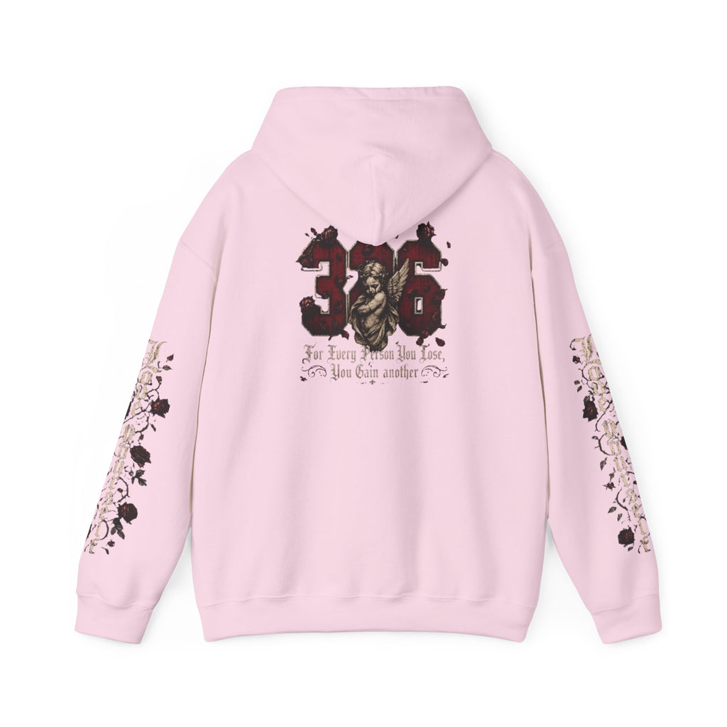 'Crimson & Bone 326' Graphic Hoodie — Vintage Floral Sleeve Pullover