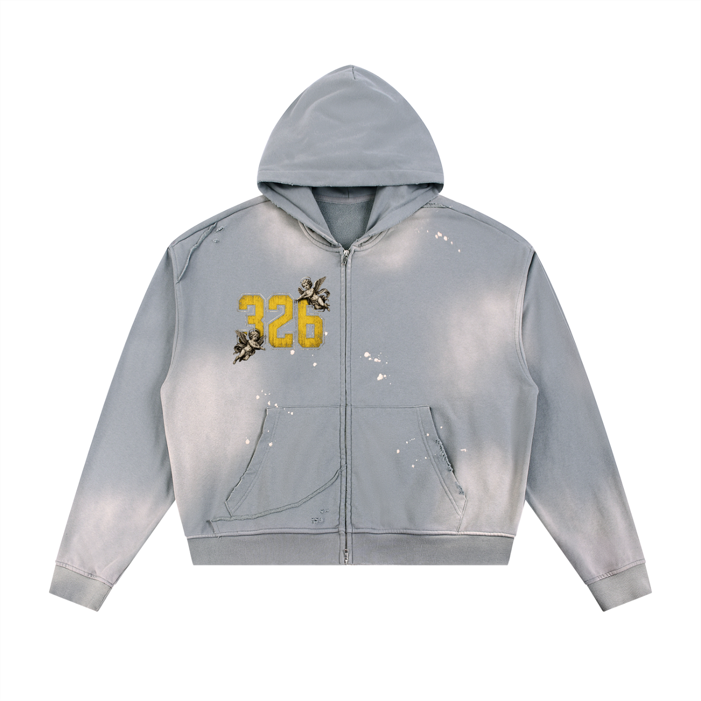'Bumble' Sun Fade Frayed Raw Edge Fleece Zip Hoodie