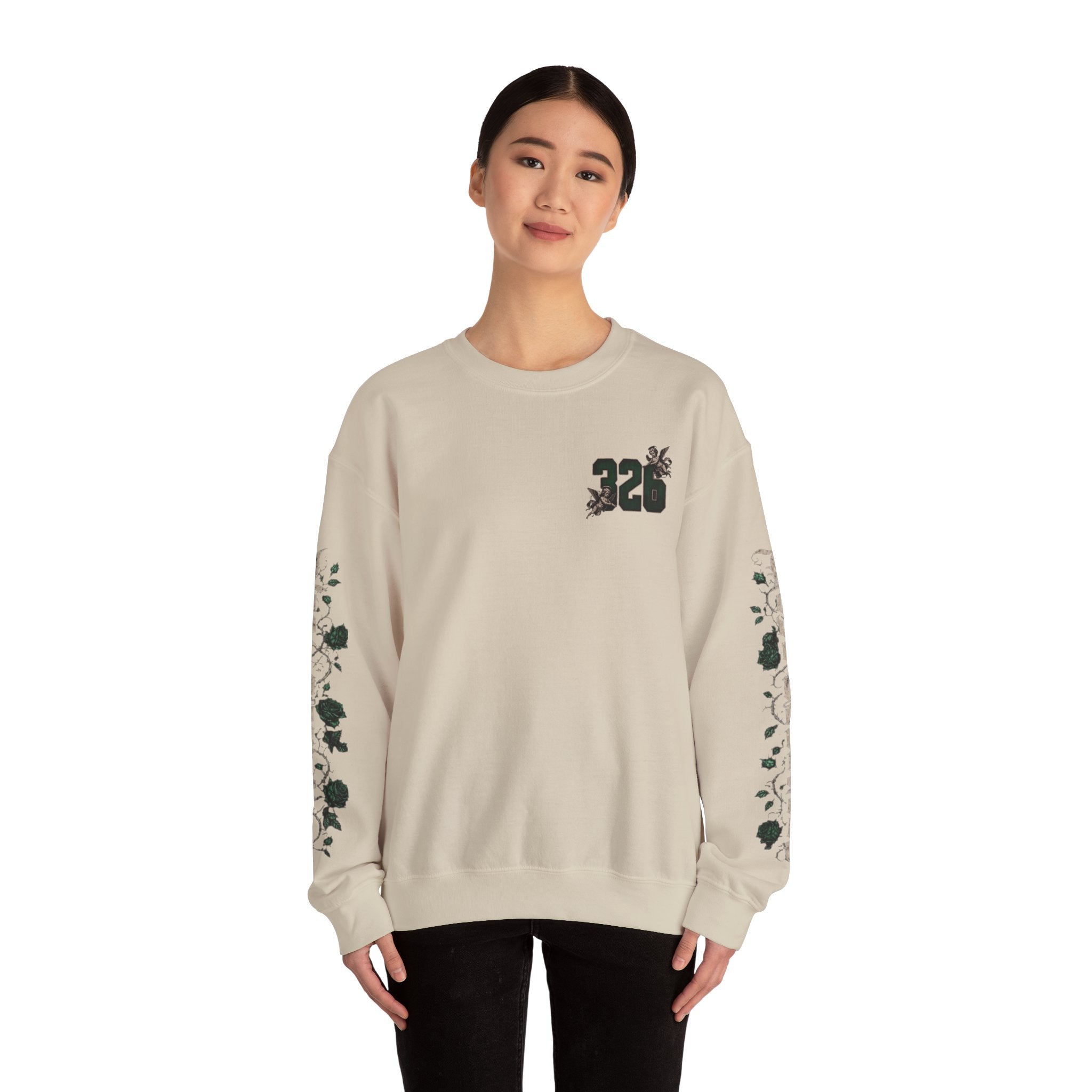 'Emberald 326' Vintage Angel Graphic with Rose Sleeve Art