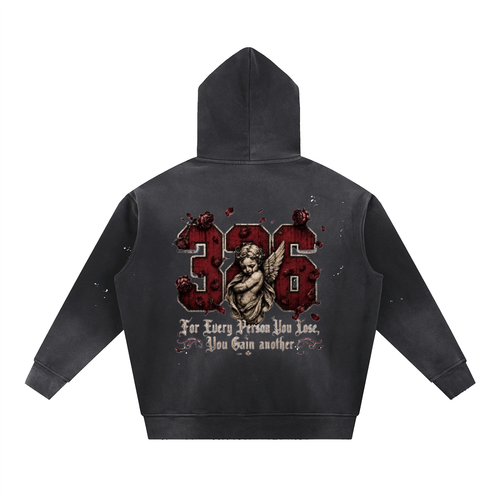 ' Creamson & Bone 326' Vintage Washed Frayed Fleece Hoodie