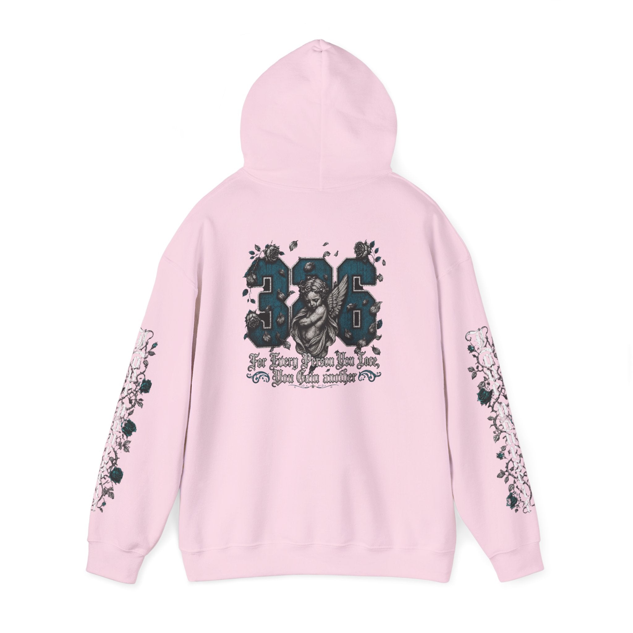'Teal & Silver 326' Floral Guardian Hoodie with Back Graphic & Sleeve Roses